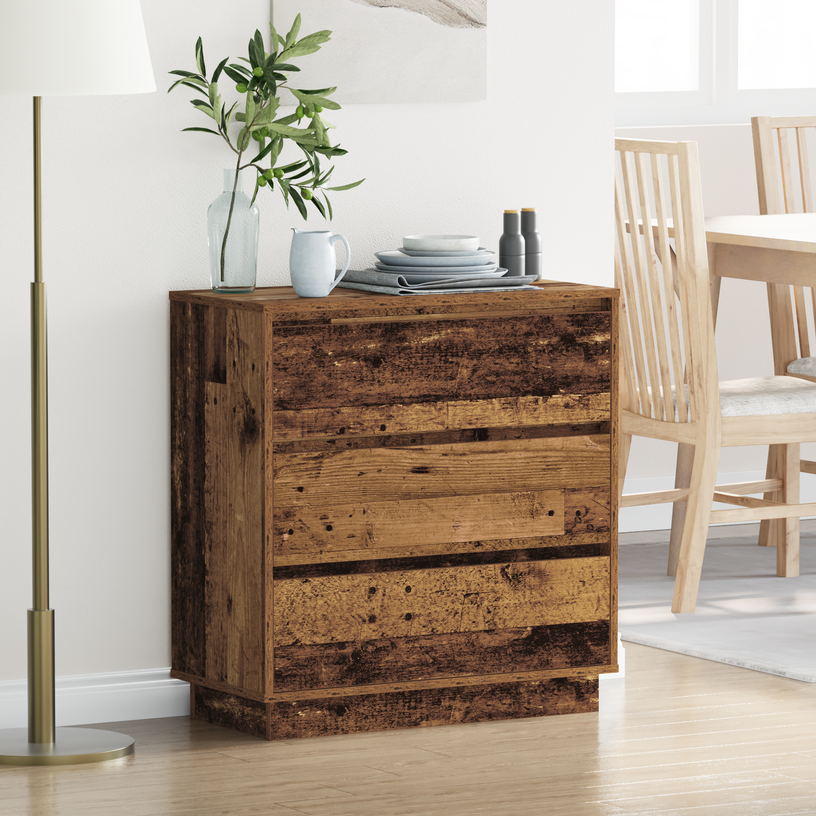 Bedside Cabinet with LED Old Wood 71x34,5x75 cm Engineered Wood