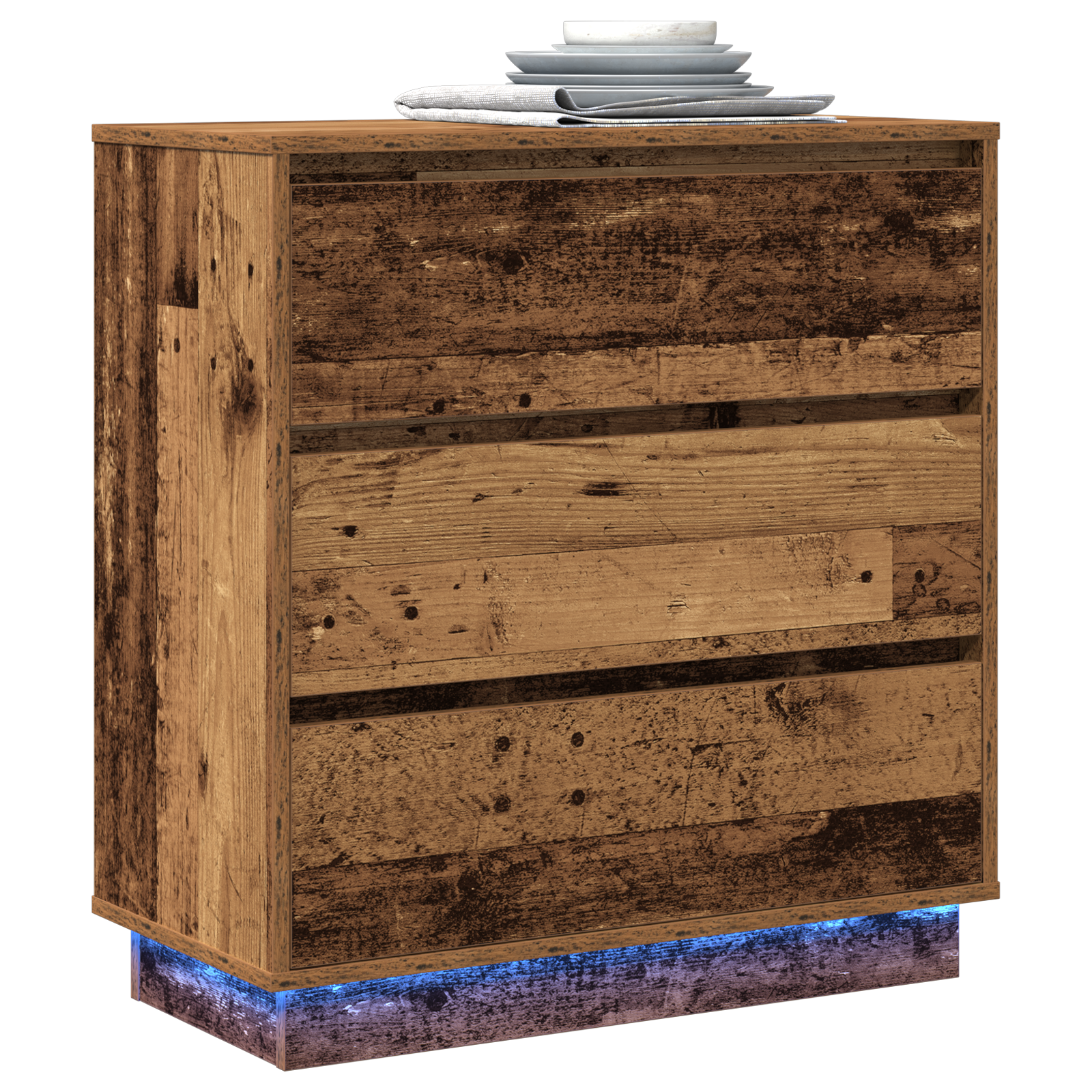 Bedside Cabinet with LED Old Wood 71x34,5x75 cm Engineered Wood - Image 3