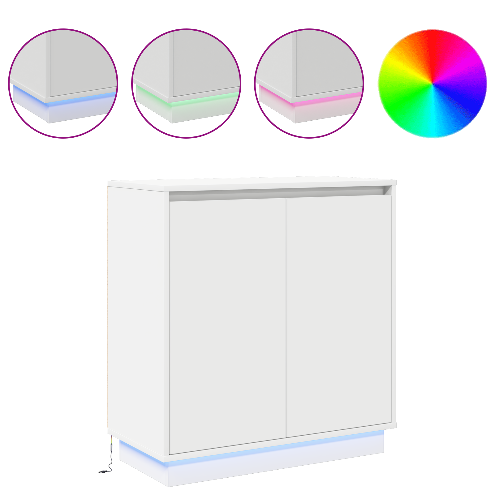 LED naktinis staliukas baltas - 71x34.5x75 cm, pagamintas iš inžinerinės medienos - Image 4