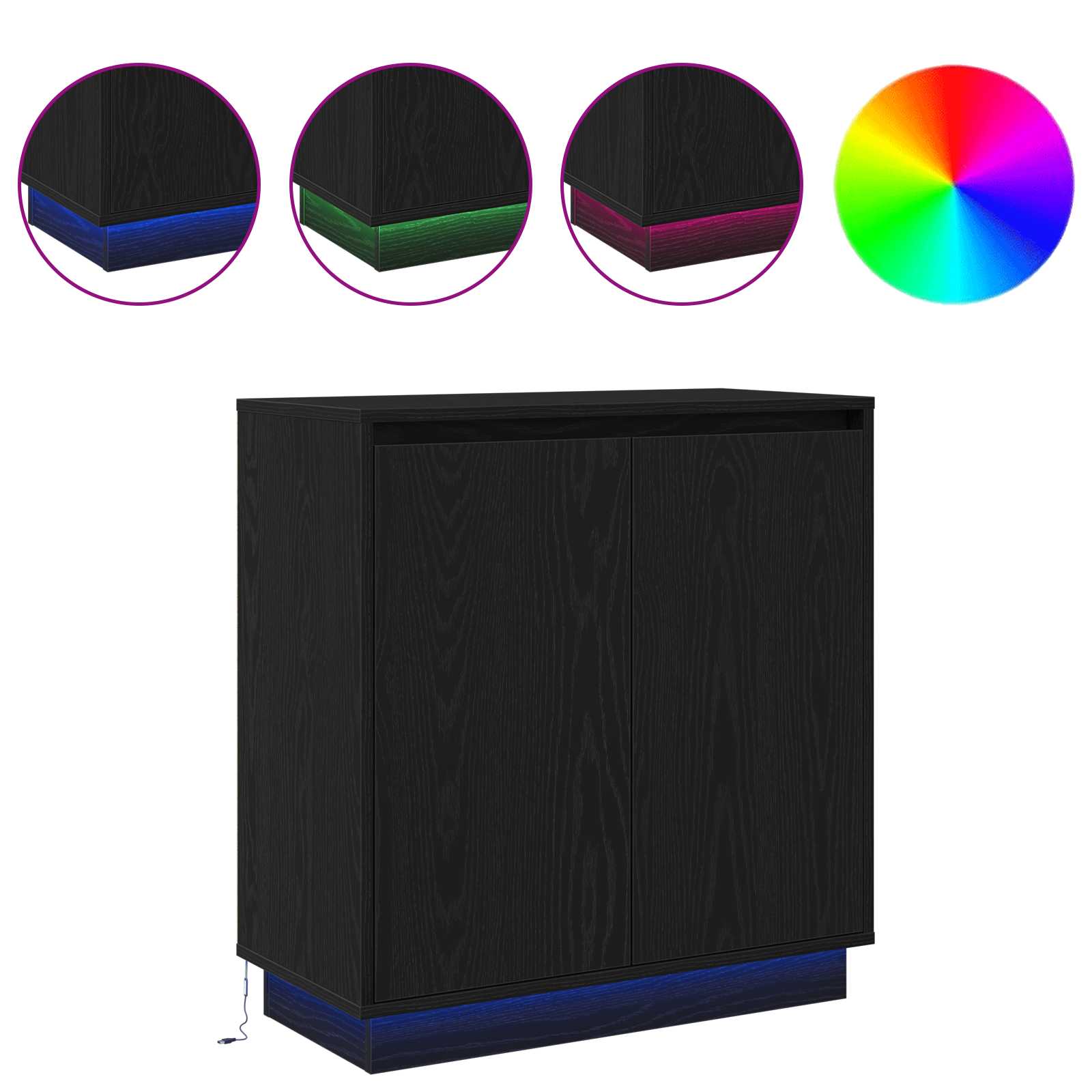 Sideboard with LED Black Oak 71x34.5x75 cm Engineered Wood - Image 4