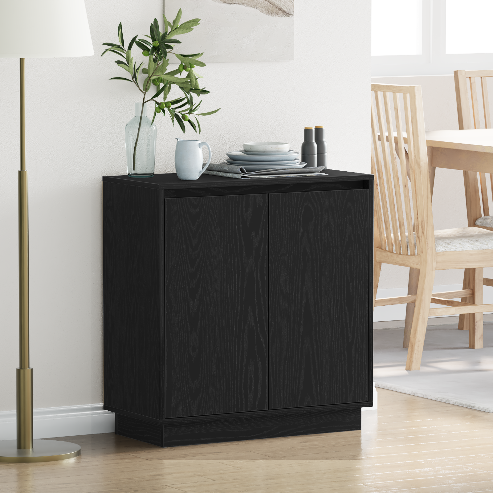 Sideboard with LED Black Oak 71x34.5x75 cm Engineered Wood