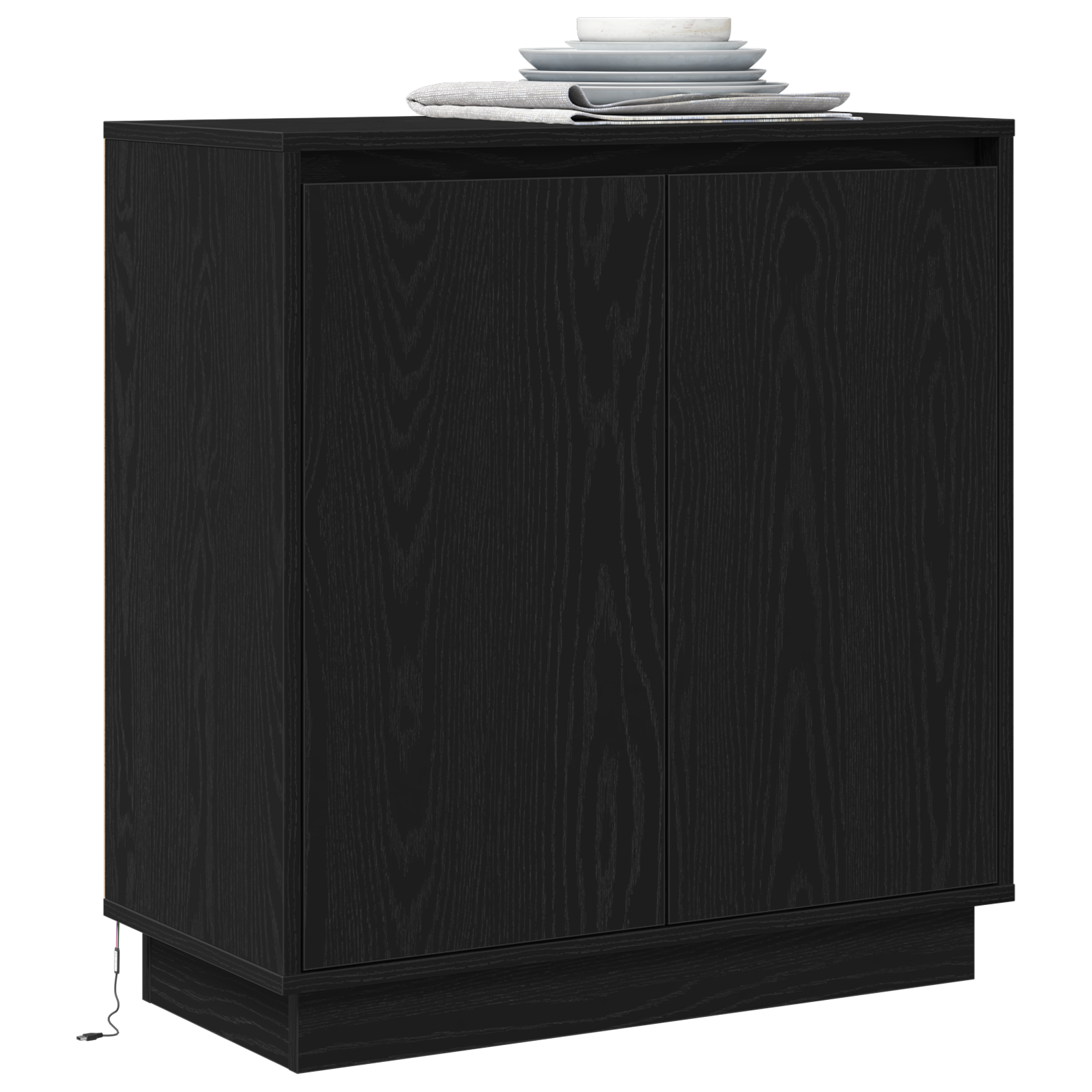 Sideboard with LED Black Oak 71x34.5x75 cm Engineered Wood - Image 3