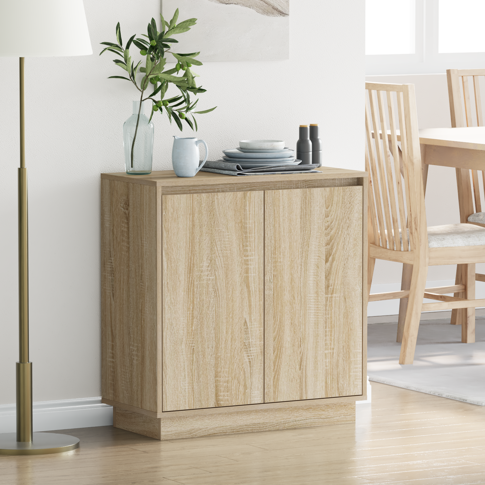 Sideboard with LED in Sonoma Oak - 71 x 34.5 x 75 cm - Made from Engineered Wood