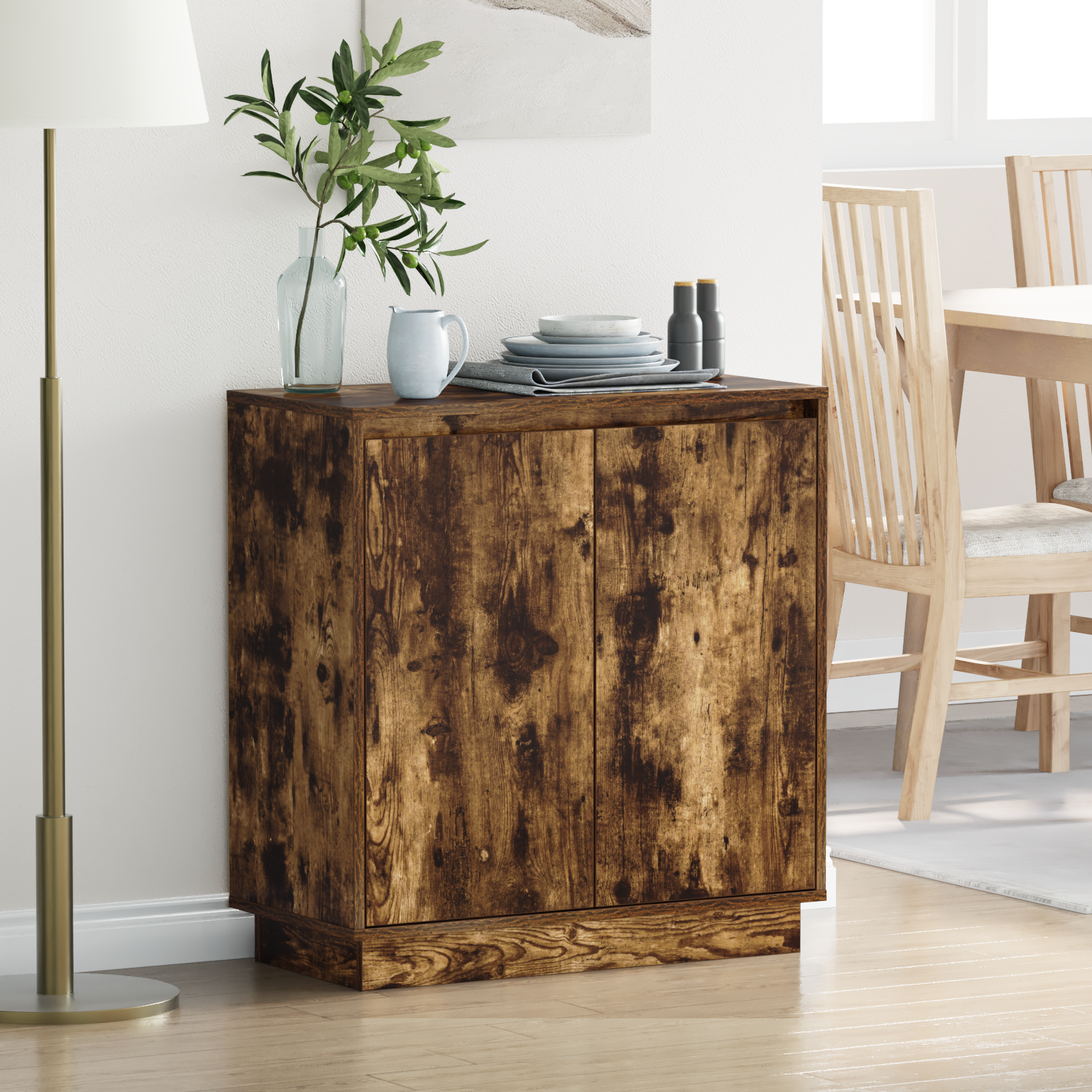 Sideboard with LED, Smoked Oak, 71x34.5x75 cm, Engineered Wood