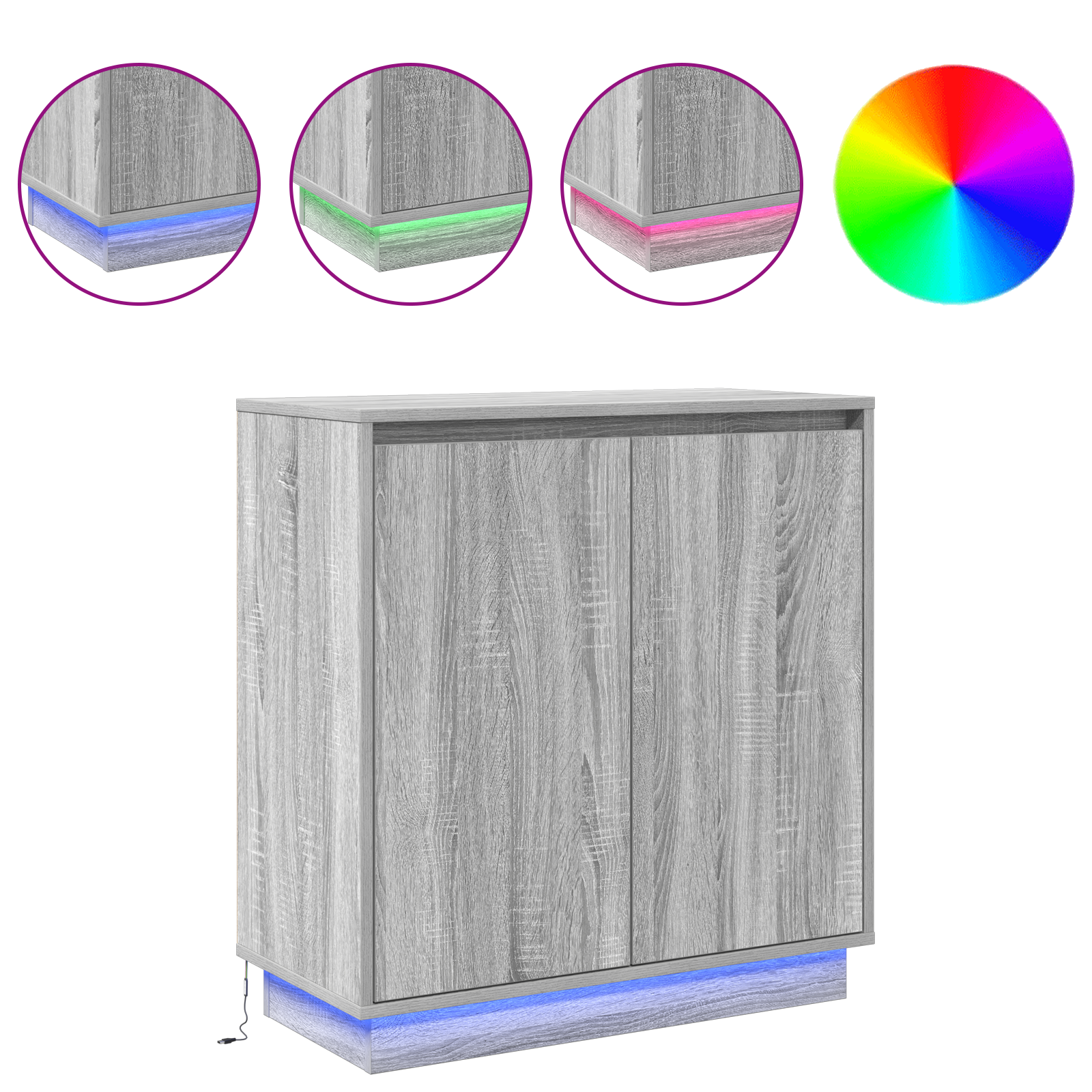 Sideboard with LED in Grey Sonoma - 71 x 34.5 x 75 cm, Made of Engineered Wood - Image 4
