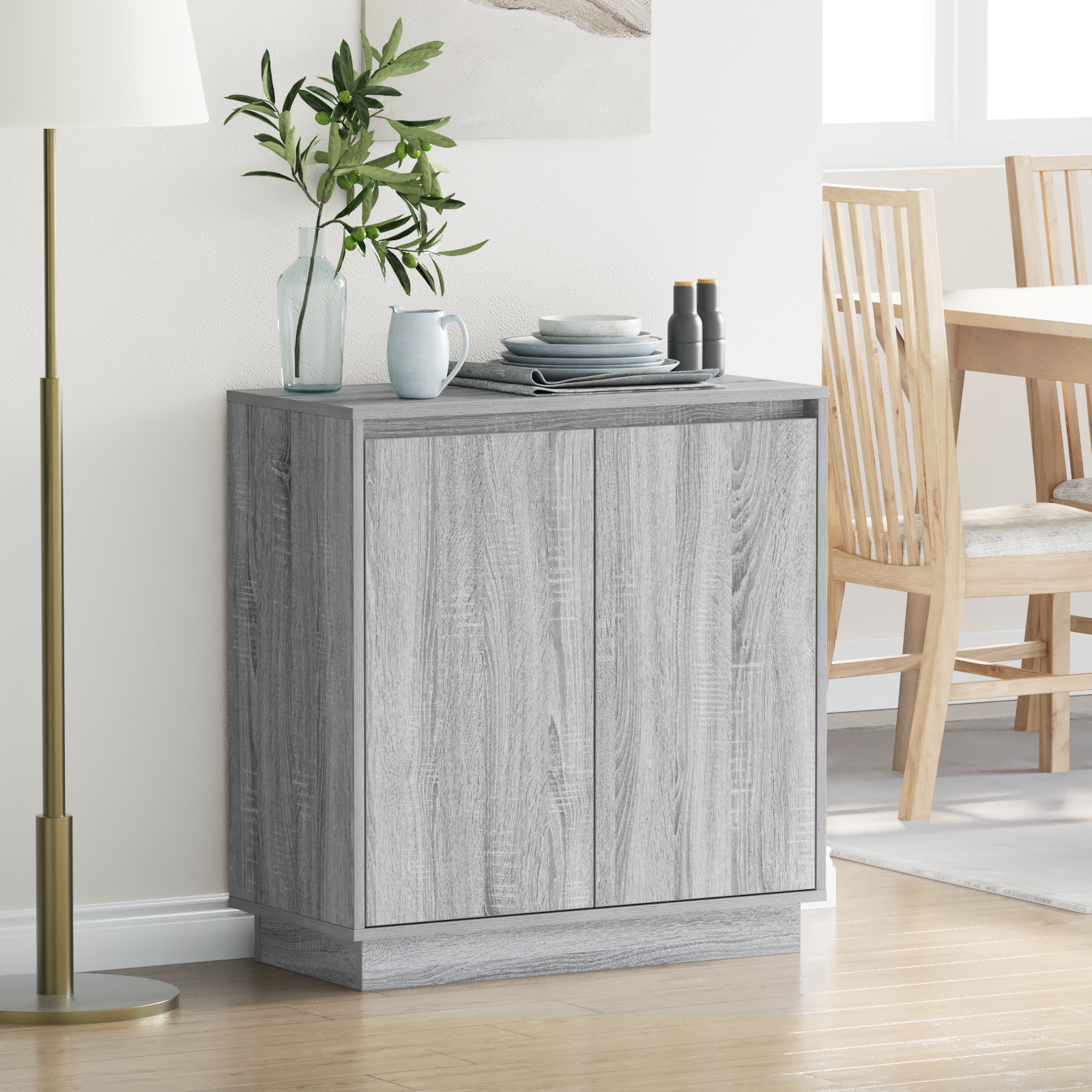 Sideboard with LED in Grey Sonoma - 71 x 34.5 x 75 cm, Made of Engineered Wood