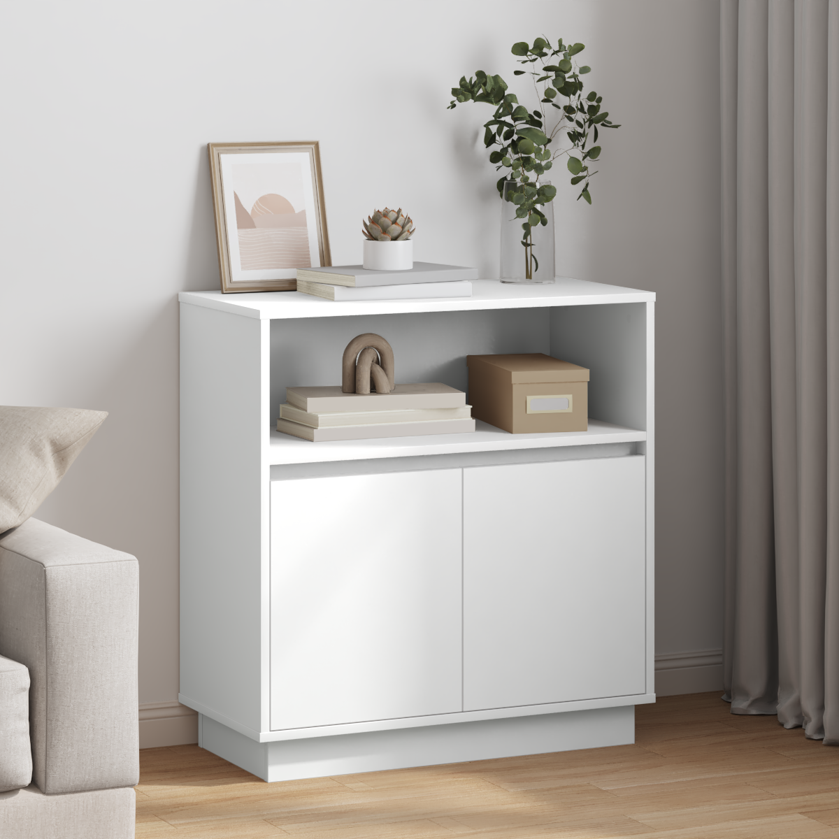 Sideboard with LED White 71x34,5x75 cm Engineered Wood