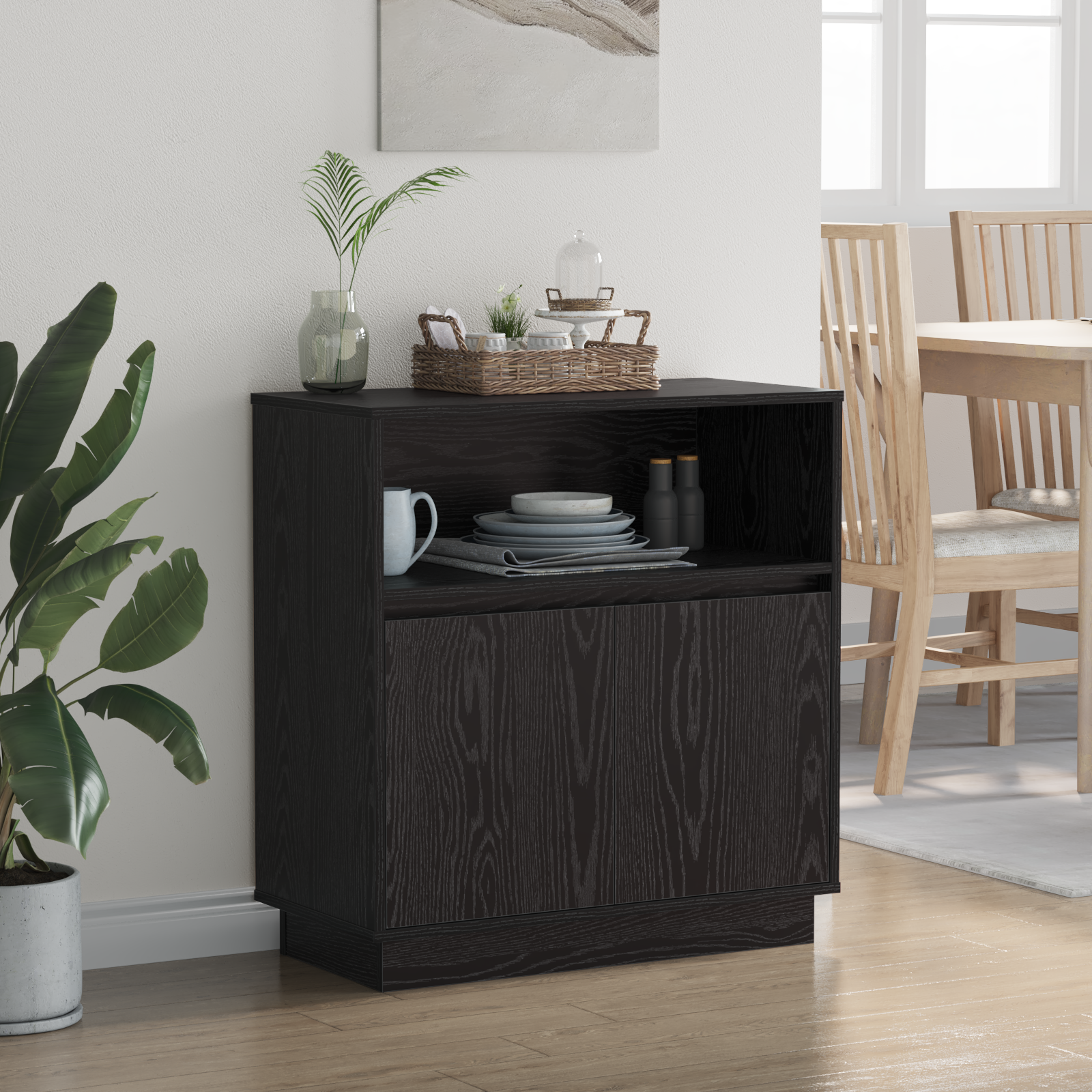 Sideboard with LED Black Oak 71x34,5x75 cm Engineered Wood - Image 5