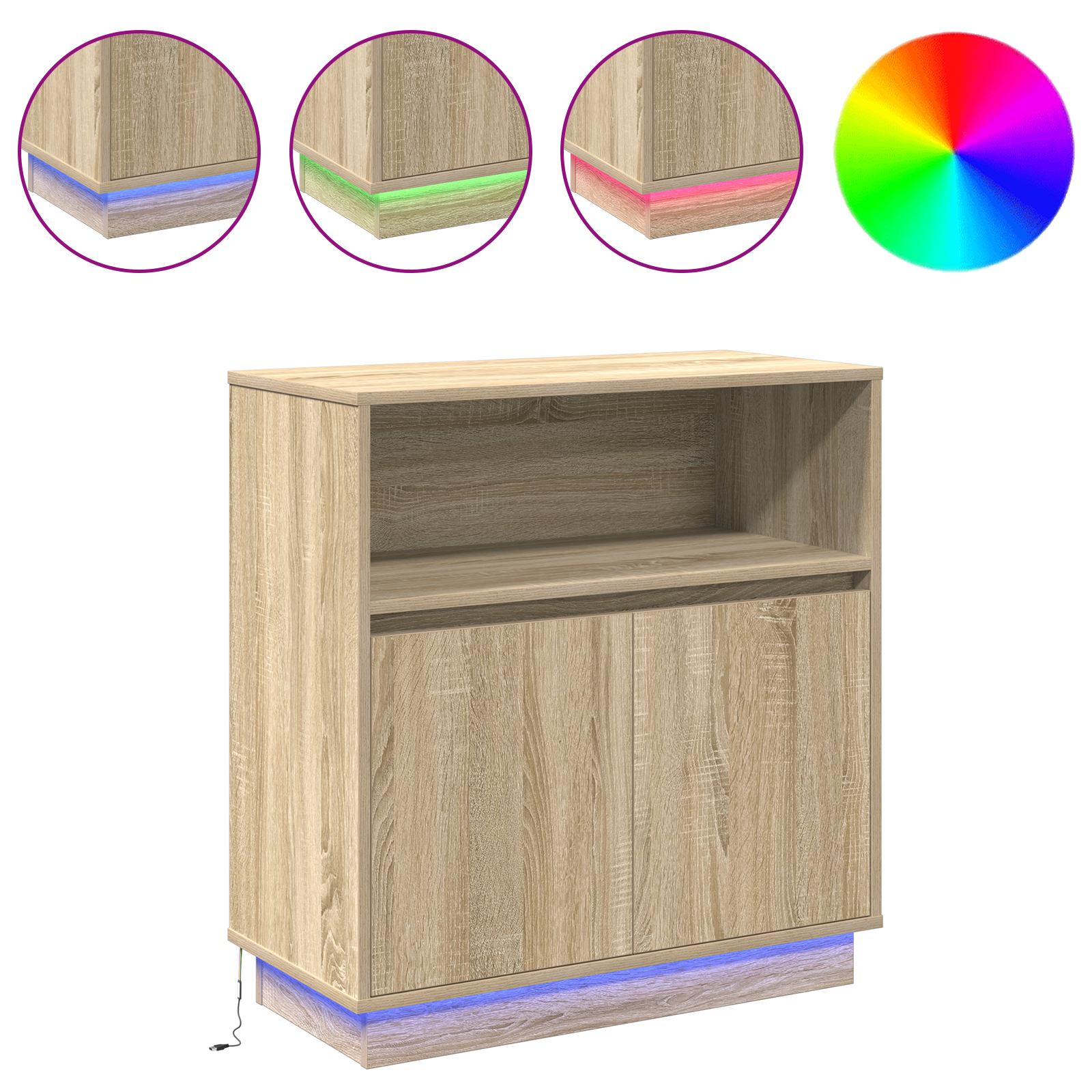 Sideboard with LED Sonoma Oak 71x34,5x75 cm Engineered Wood - Image 4