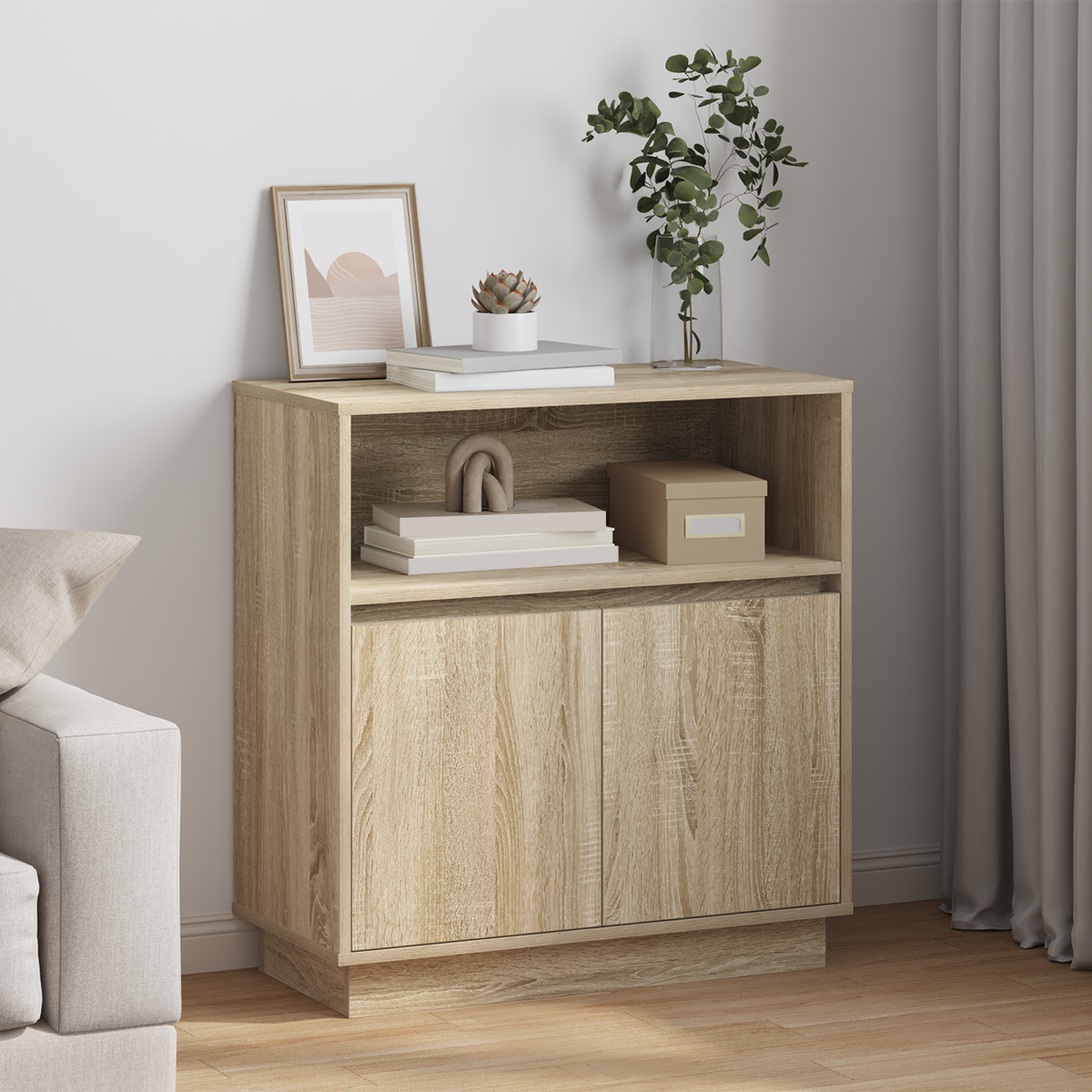 Sideboard with LED Sonoma Oak 71x34,5x75 cm Engineered Wood