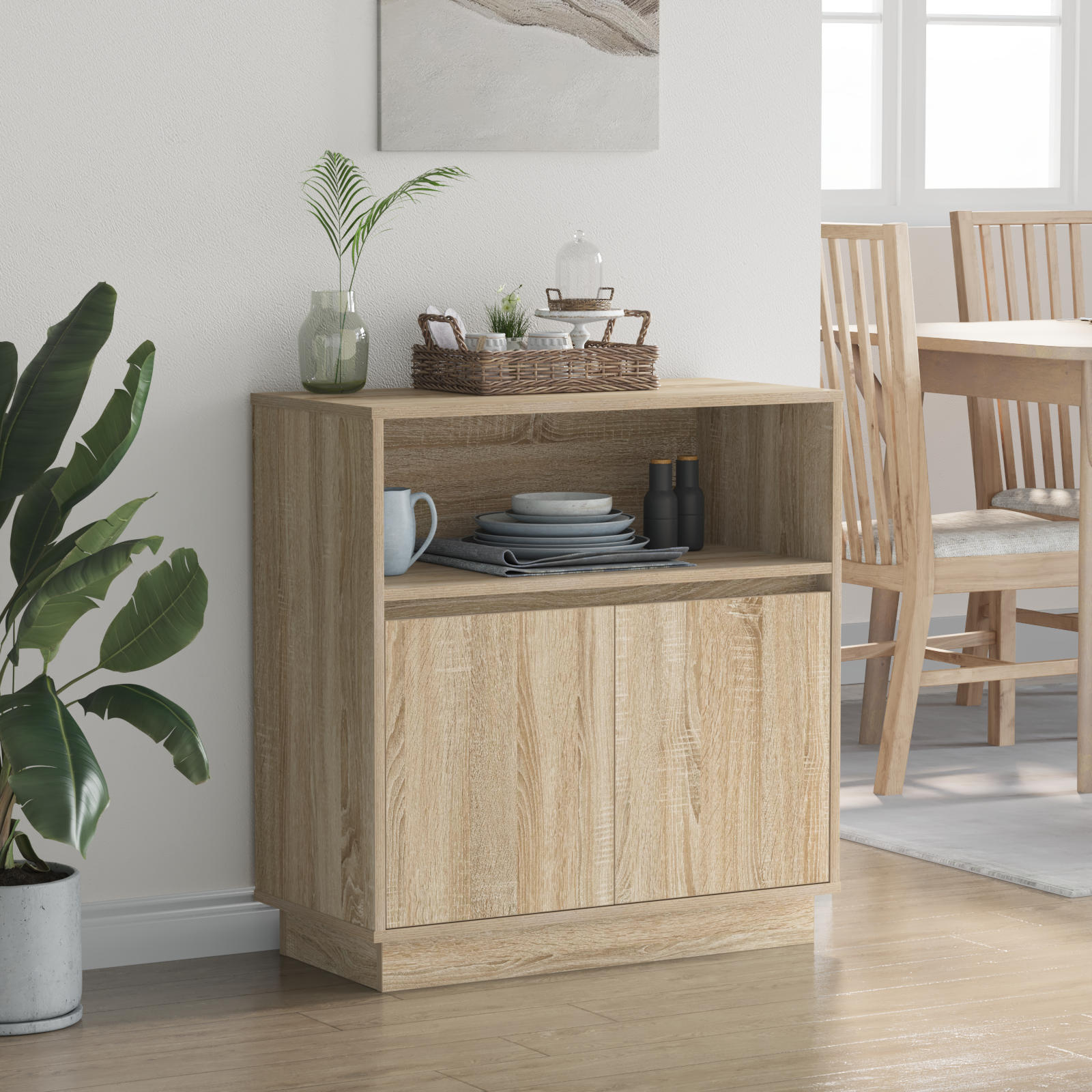 Sideboard with LED Sonoma Oak 71x34,5x75 cm Engineered Wood - Image 5