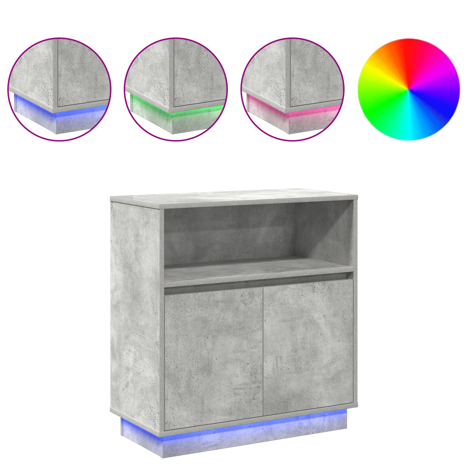 Sideboard with LED Concrete Grey 71x34,5x75 cm Engineered Wood - Image 4