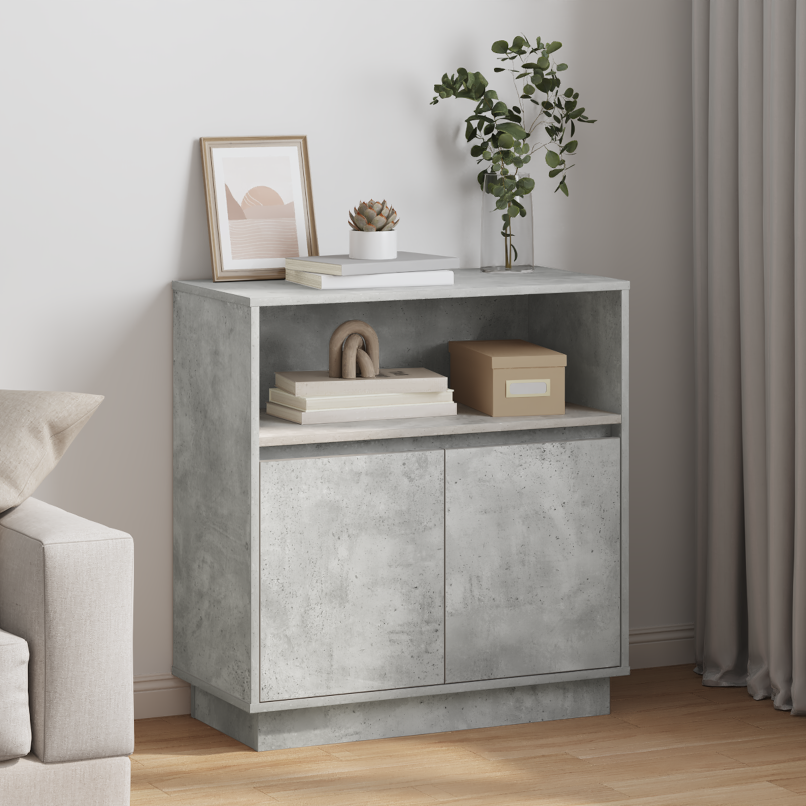 Sideboard with LED Concrete Grey 71x34,5x75 cm Engineered Wood