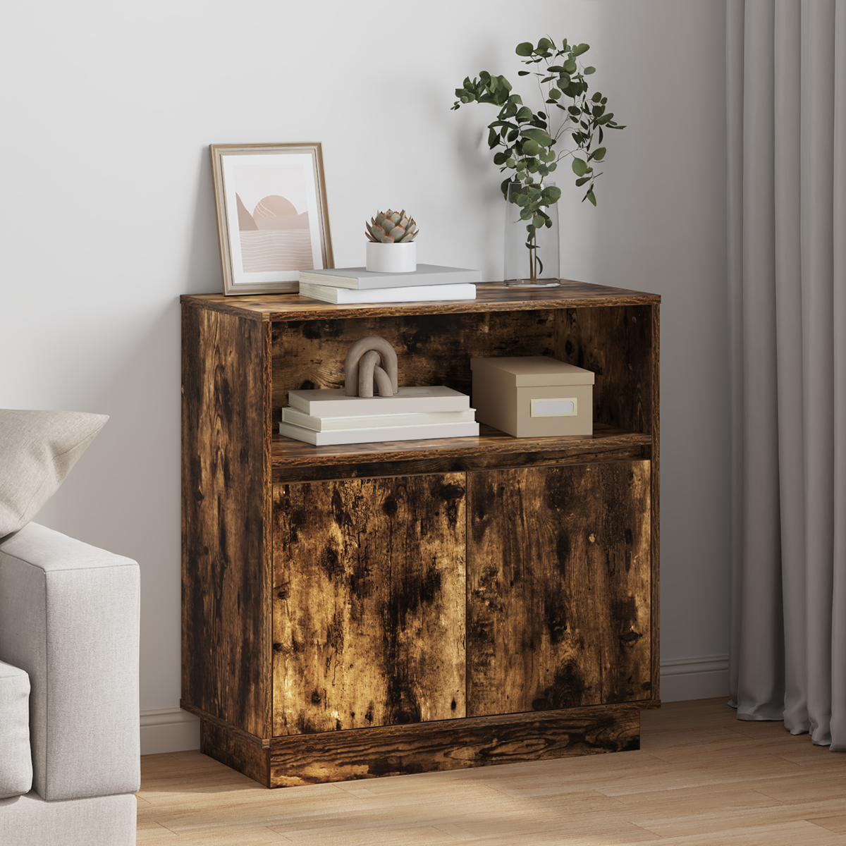 Sideboard with LED Smoked Oak 71x34,5x75 cm Engineered Wood