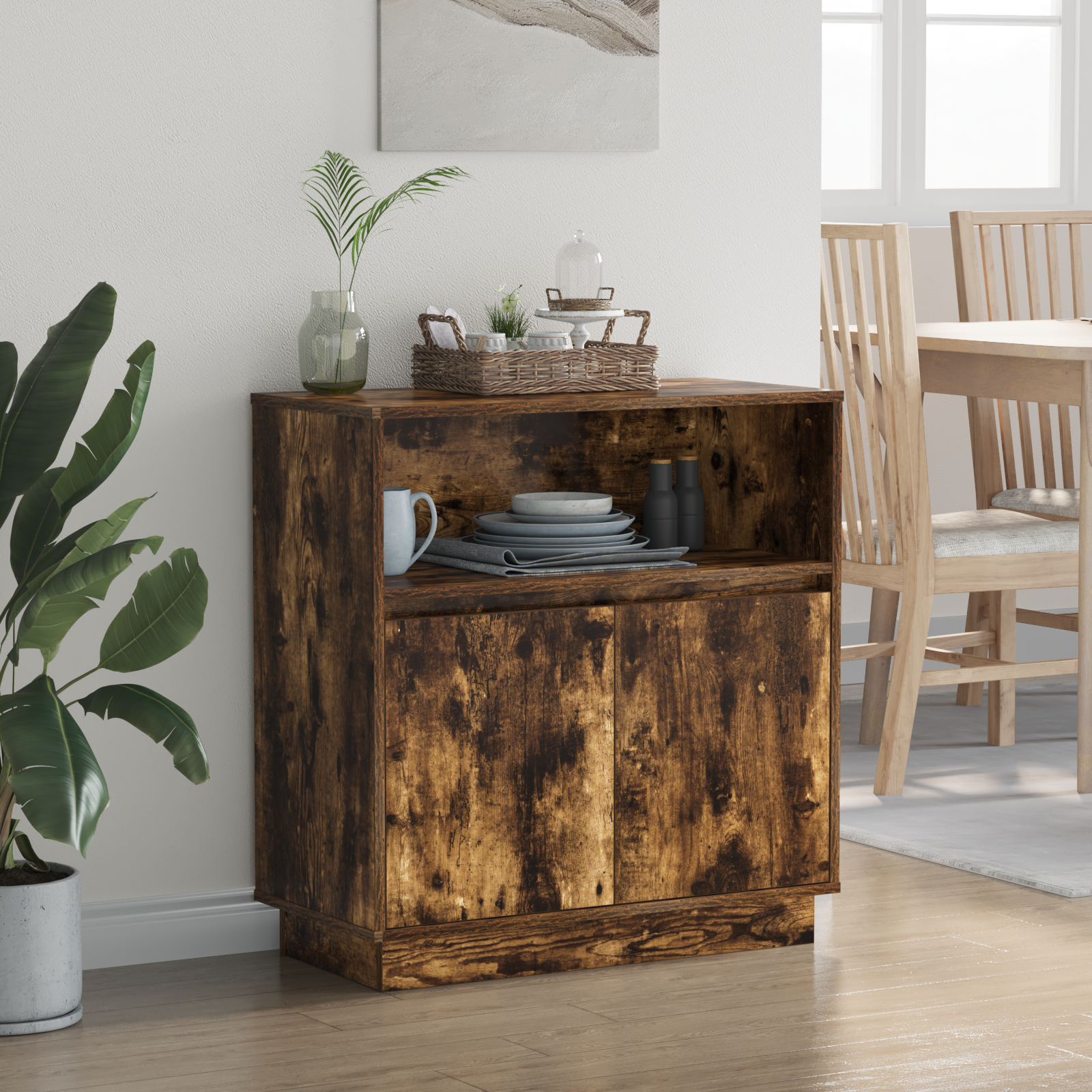 Sideboard with LED Smoked Oak 71x34,5x75 cm Engineered Wood - Image 5