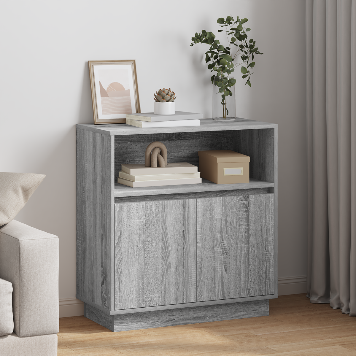 Sideboard with LED Grey Sonoma 71x34,5x75 cm Engineered Wood