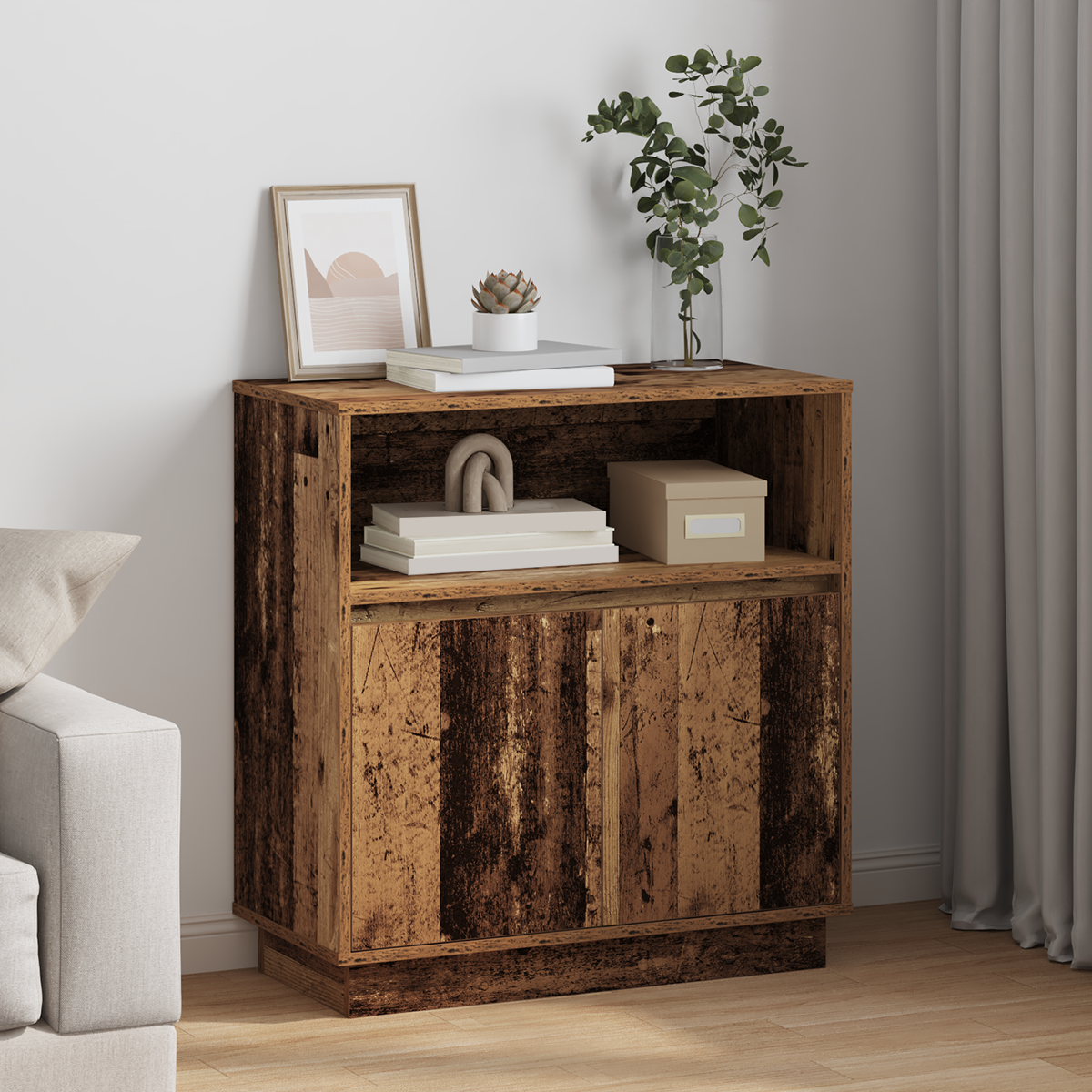 Sideboard with LED Old Wood 71x34,5x75 cm Engineered Wood