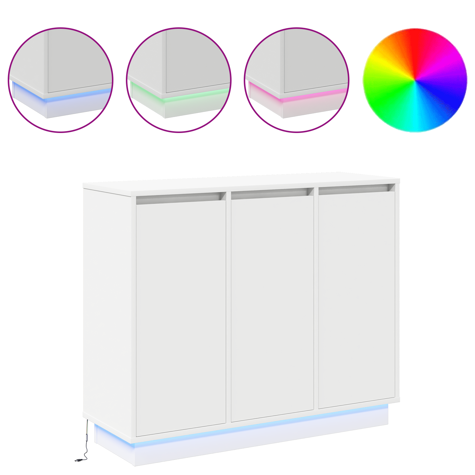 Sideboard with LED - White, 90x32x75 cm, Made of Engineered Wood - Image 4