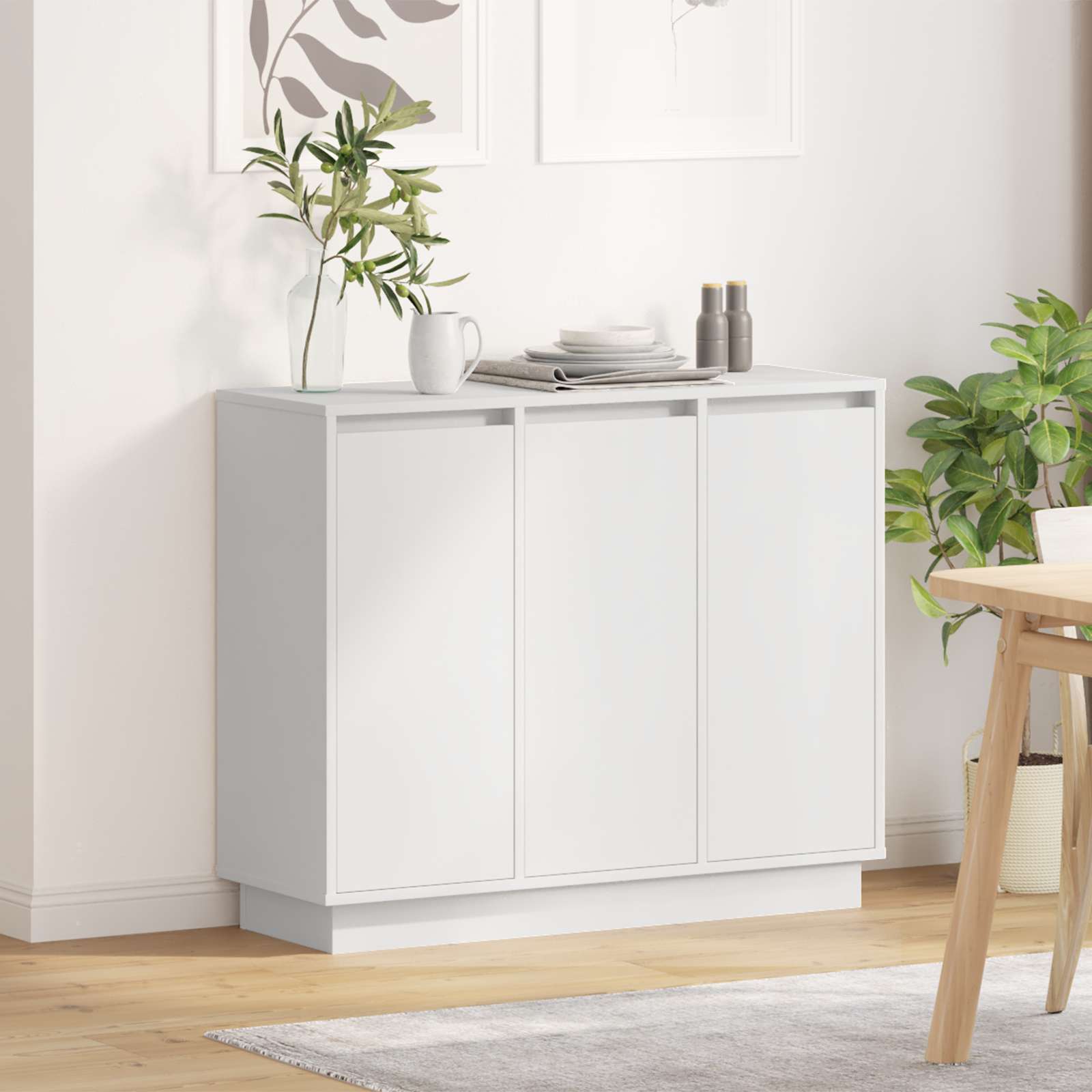 Sideboard with LED - White, 90x32x75 cm, Made of Engineered Wood