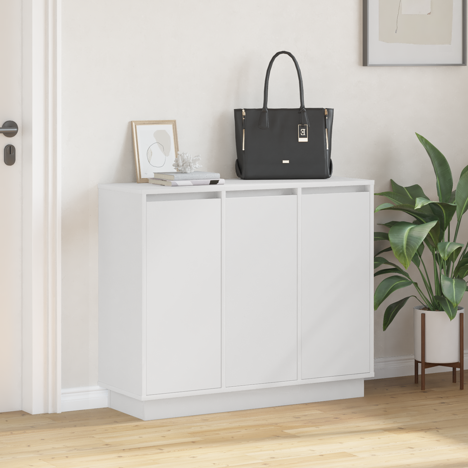 Sideboard with LED - White, 90x32x75 cm, Made of Engineered Wood - Image 5