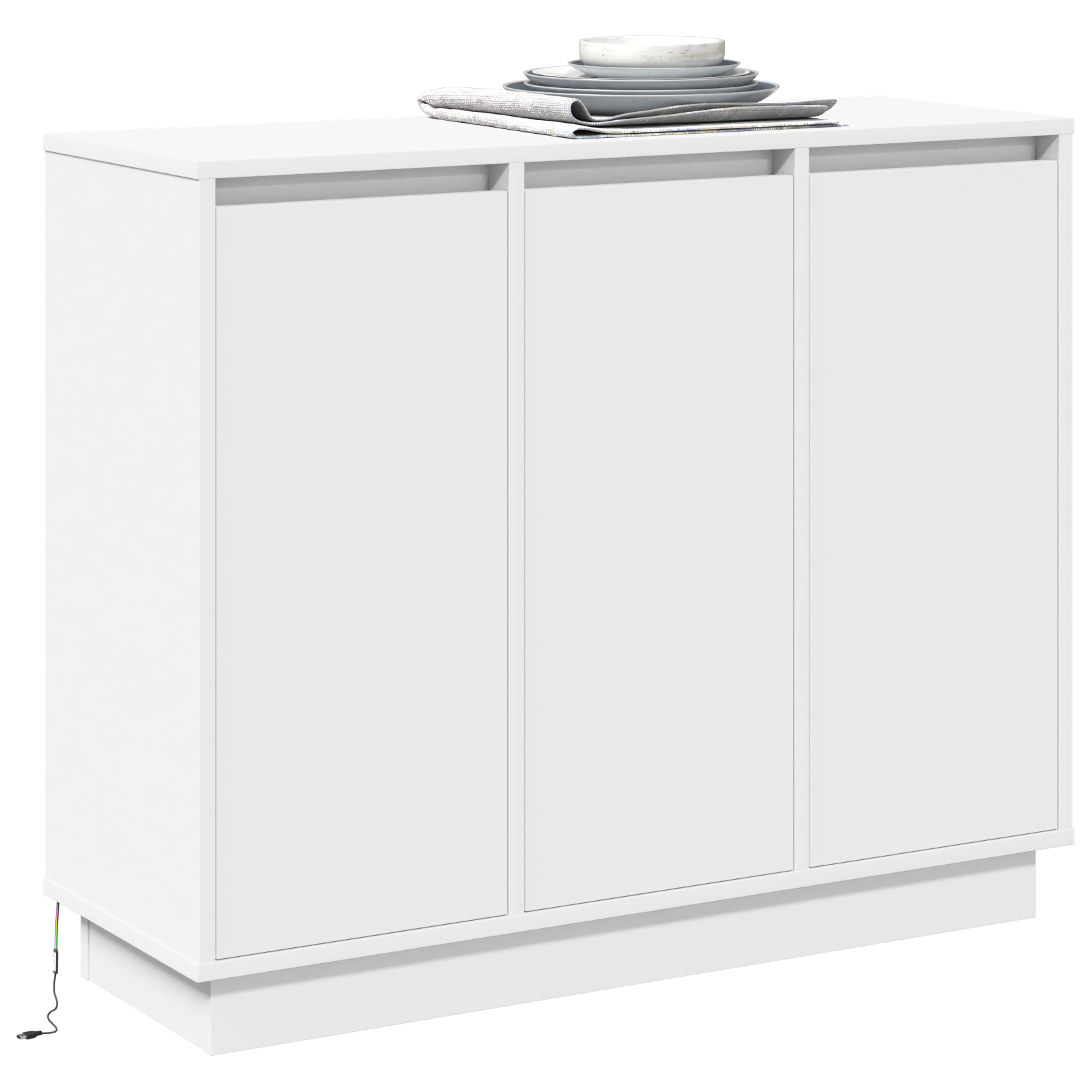 Sideboard with LED - White, 90x32x75 cm, Made of Engineered Wood - Image 3