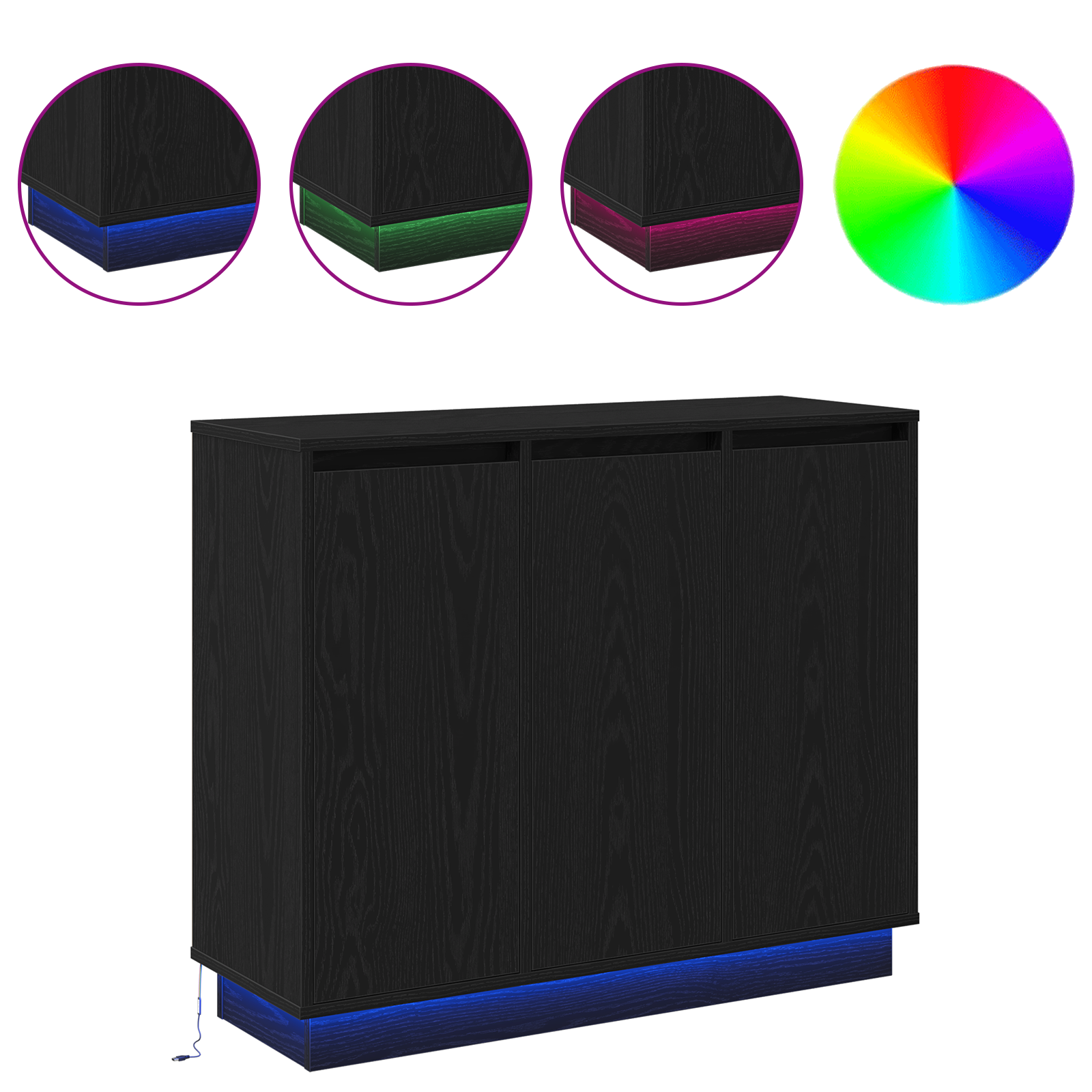 Black Oak Sideboard with LED, 90x32x75 cm, Engineered Wood - Image 4