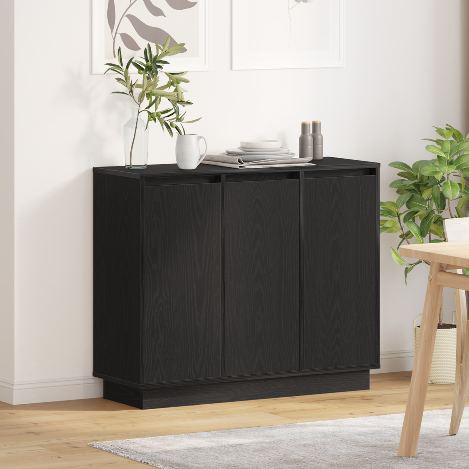 Black Oak Sideboard with LED, 90x32x75 cm, Engineered Wood