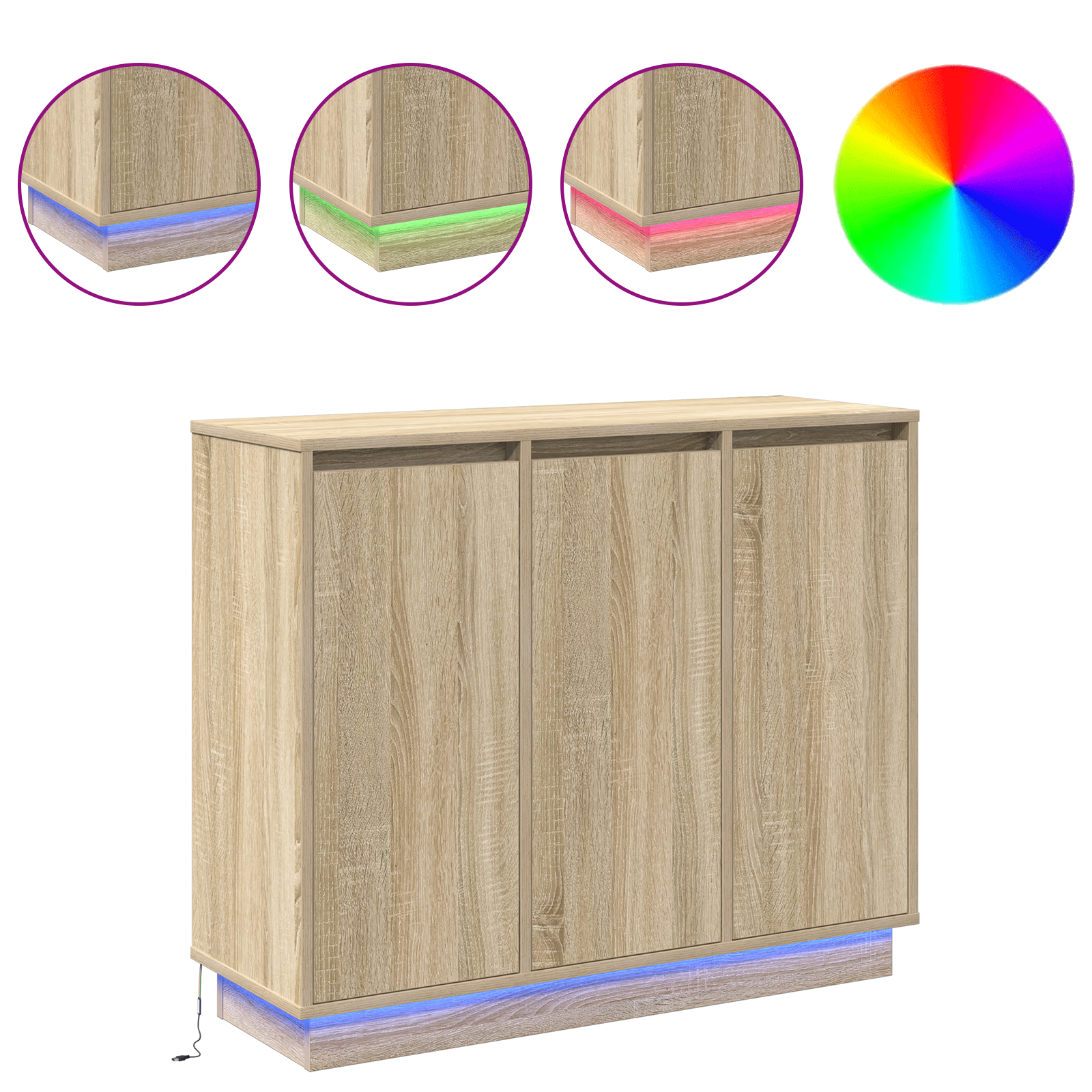 LED Sideboard in Sonoma Oak - 90x32x75 cm - Engineered Wood - Image 4