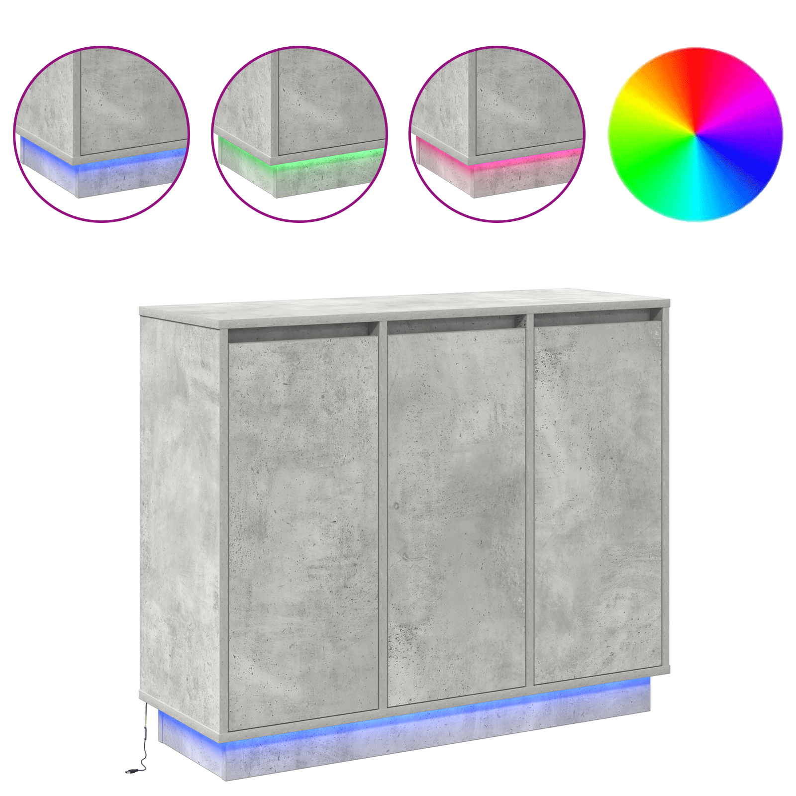 Sideboard with LED in Concrete Grey, 90x32x75 cm, Made of Engineered Wood - Image 4