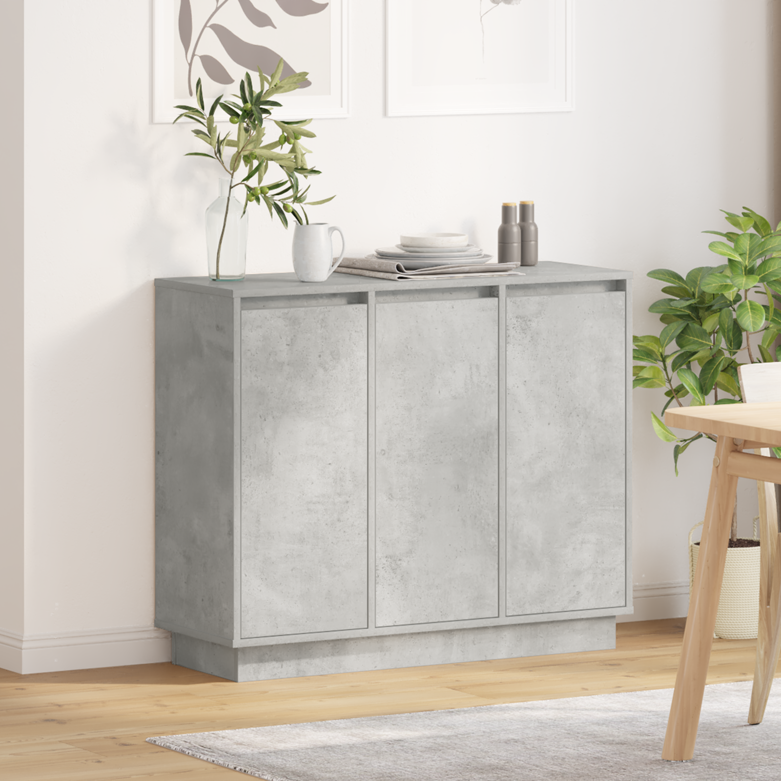 Sideboard with LED in Concrete Grey, 90x32x75 cm, Made of Engineered Wood