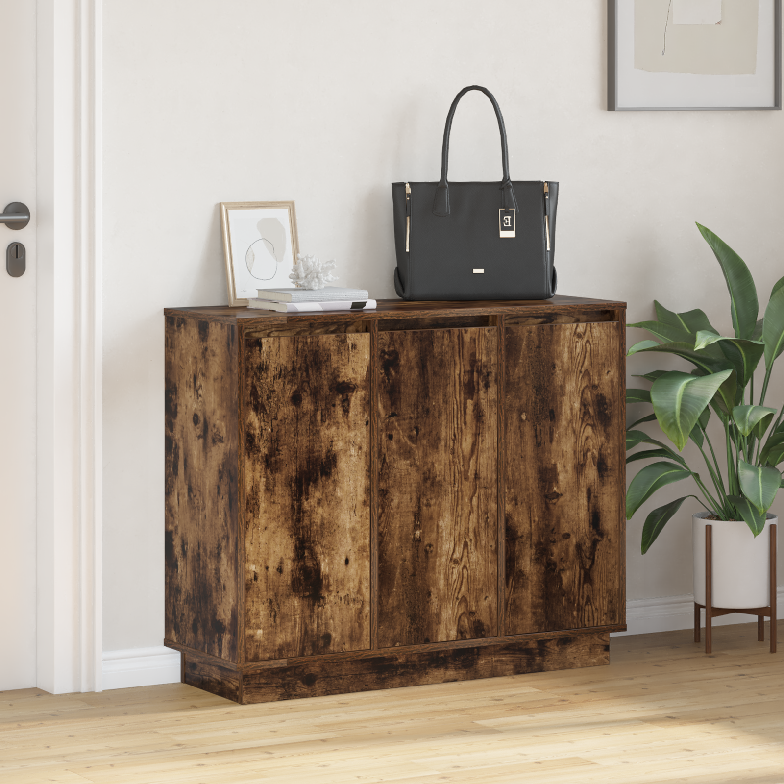 Sideboard with LED in Smoked Oak - 90x32x75 cm - Made of Engineered Wood - Image 5