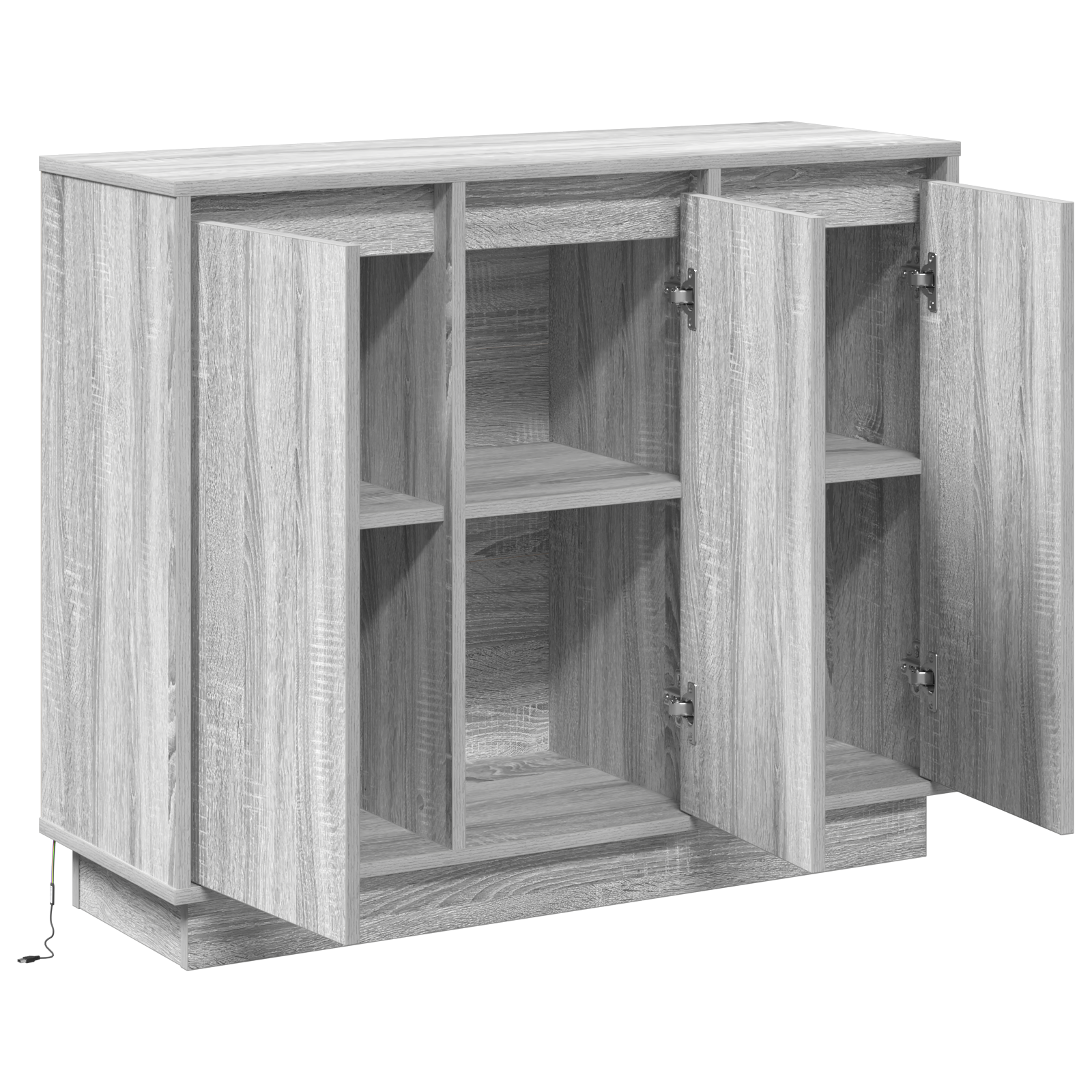 Sideboard with LED - Grey Sonoma, 90x32x75 cm, Made of Engineered Wood - Image 6