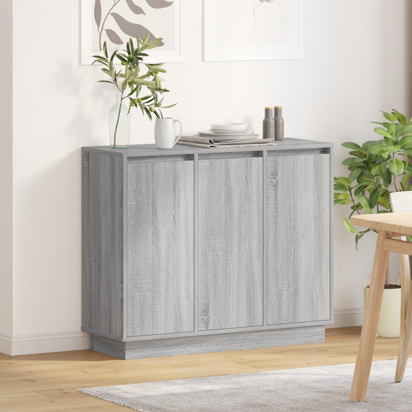 Sideboard with LED - Grey Sonoma, 90x32x75 cm, Made of Engineered Wood