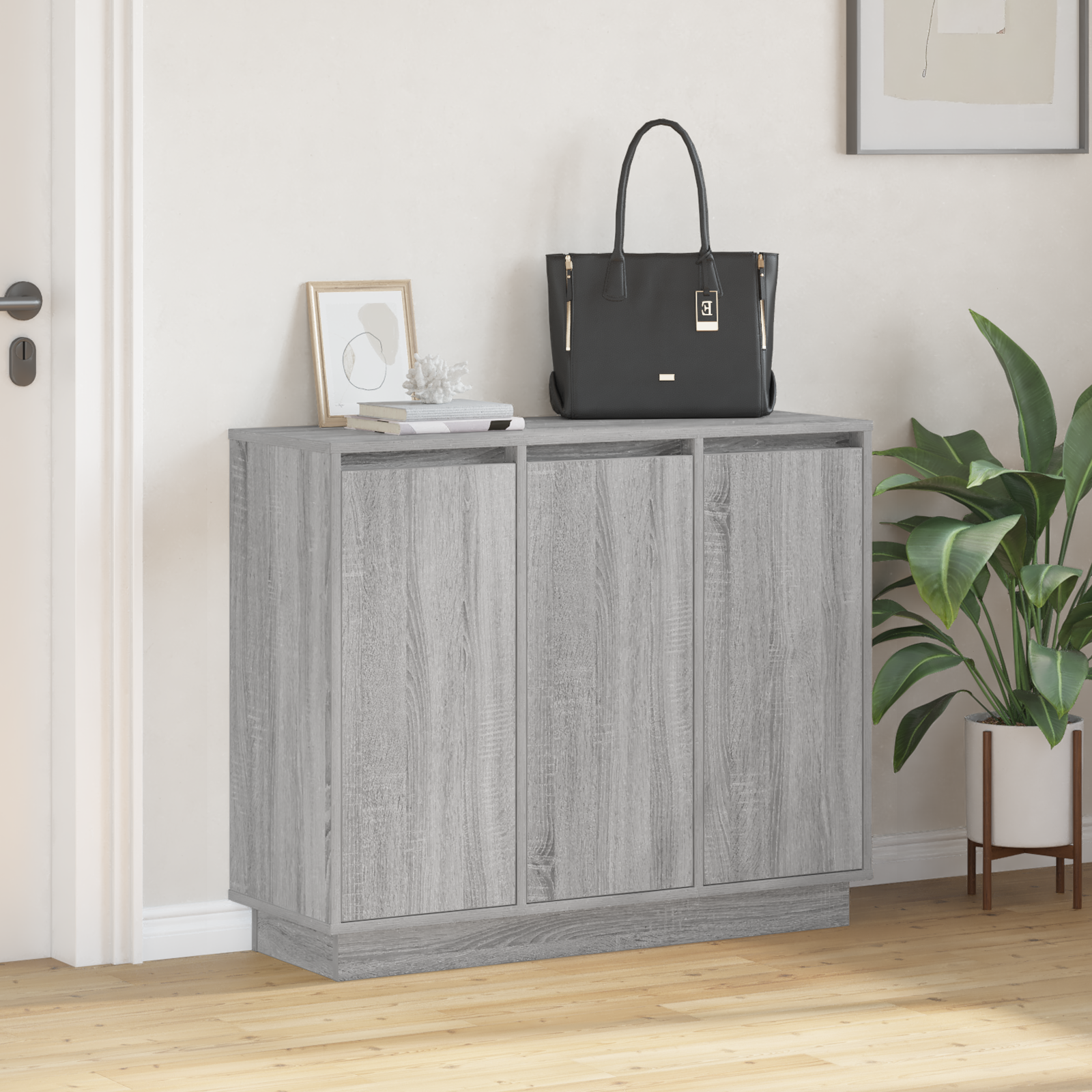 Sideboard with LED - Grey Sonoma, 90x32x75 cm, Made of Engineered Wood - Image 5