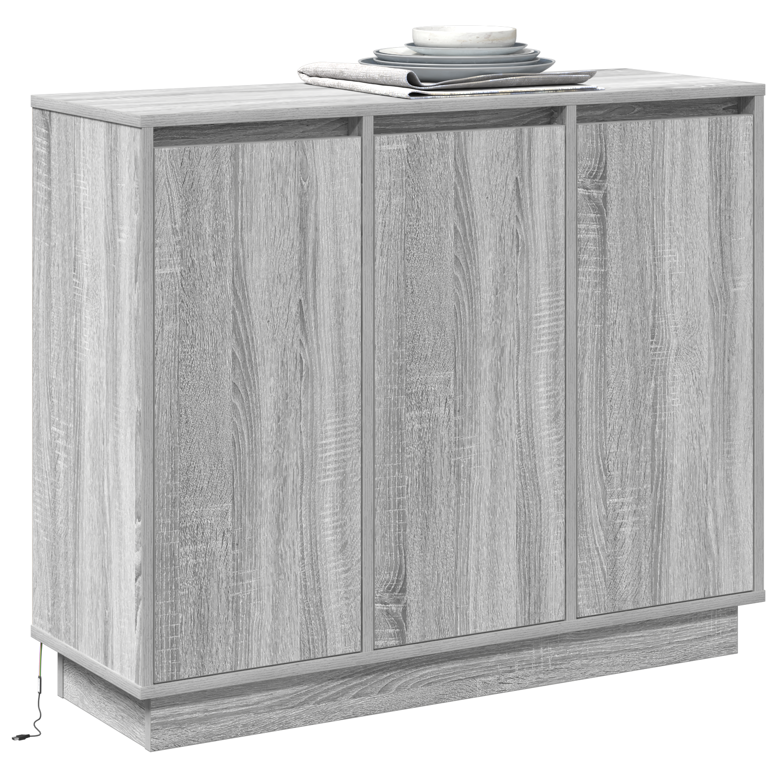 Sideboard with LED - Grey Sonoma, 90x32x75 cm, Made of Engineered Wood - Image 3