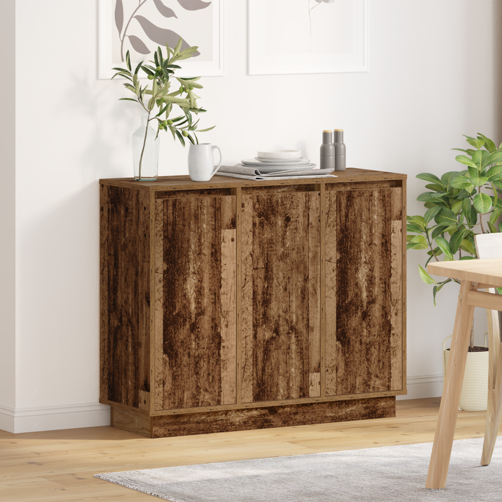 Sideboard with LED - Old Wood - 90x32x75 cm - Engineered Wood