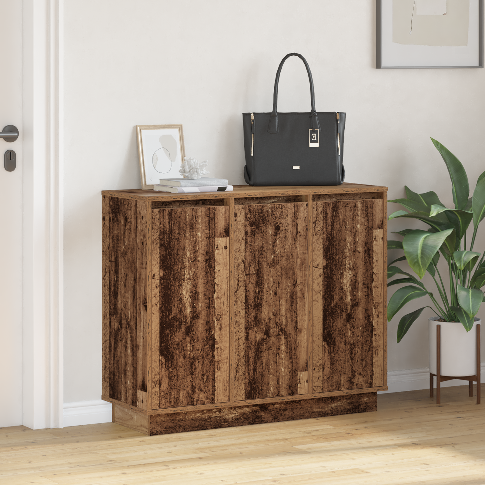 Sideboard with LED - Old Wood - 90x32x75 cm - Engineered Wood - Image 5