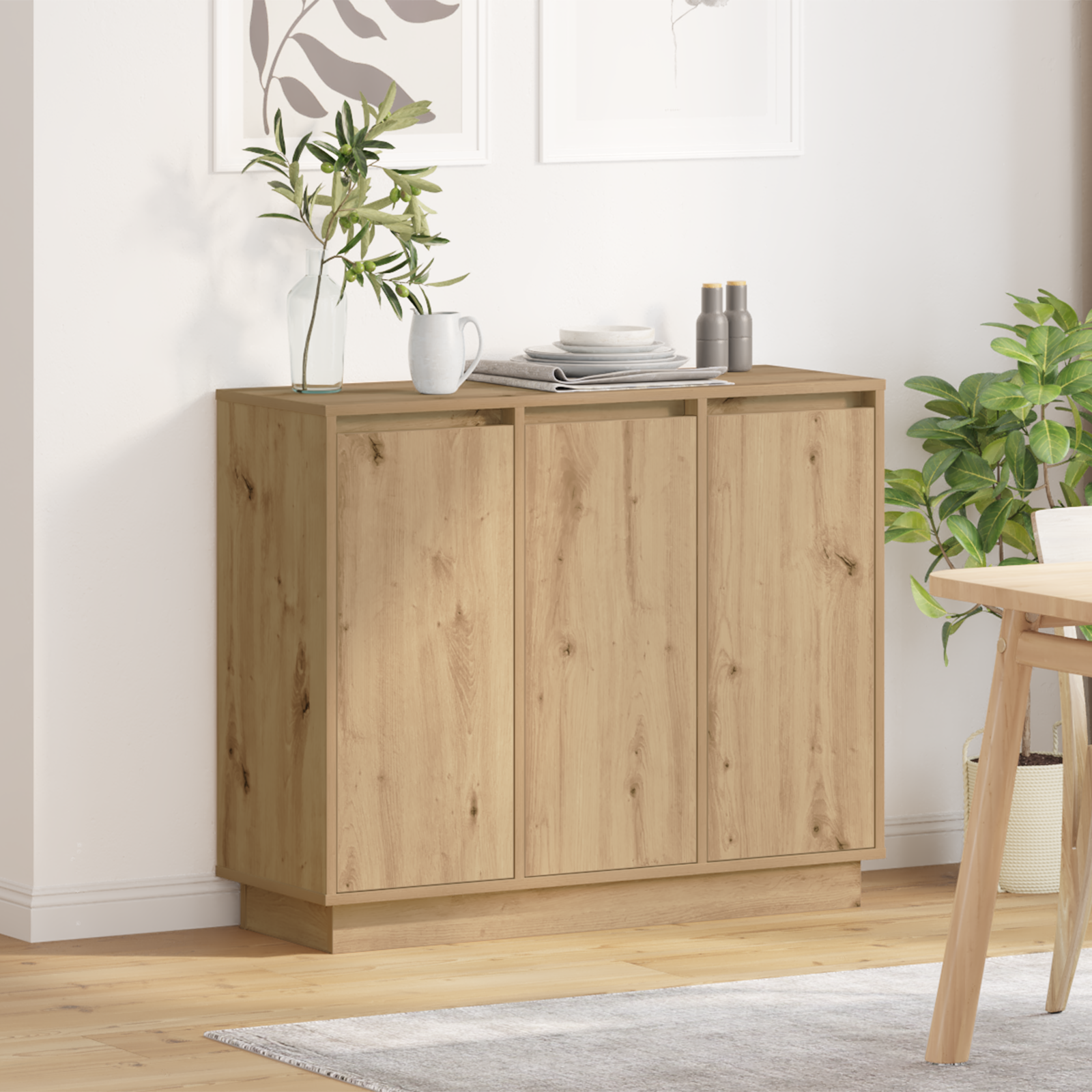 Sideboard with LED Artisan Oak 90x32x75 cm Engineered Wood
