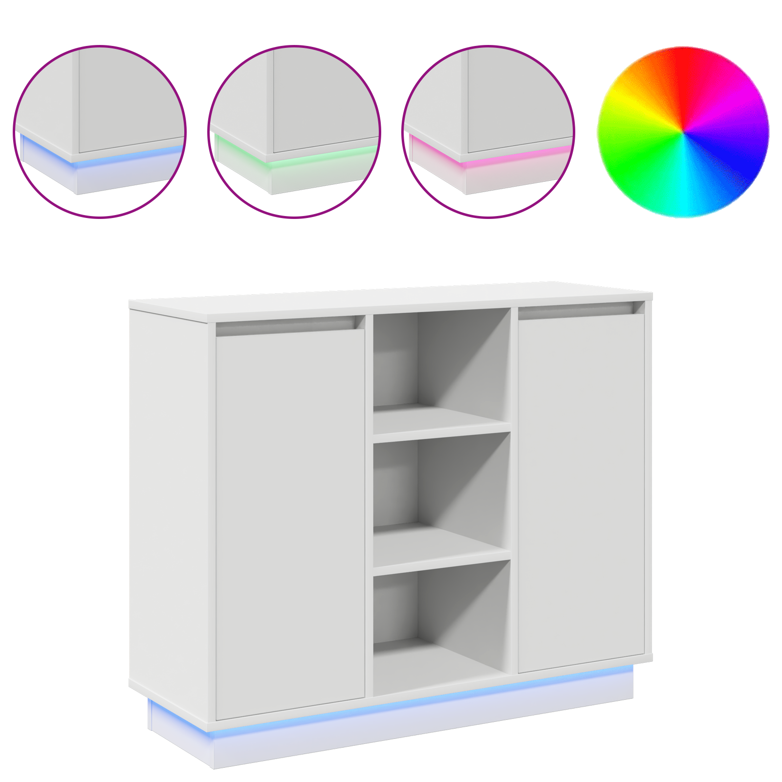 Sideboard with LED White 90x32x75 cm Engineered Wood - Image 4