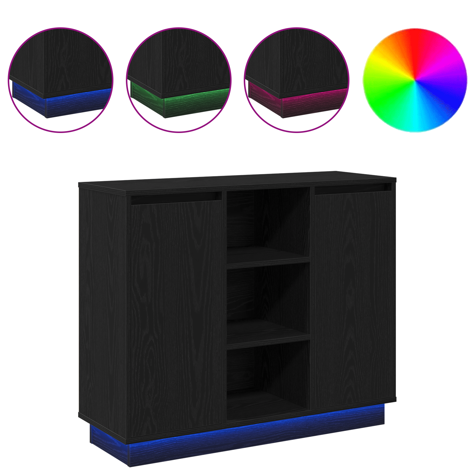 Sideboard with LED Black Oak 90x32x75 cm Engineered Wood - Image 4