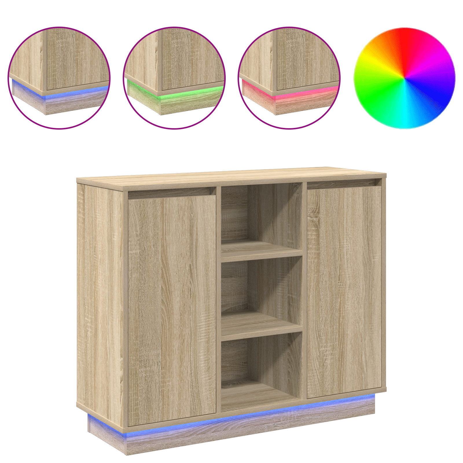 Sideboard with LED Sonoma Oak 90x32x75 cm Engineered Wood - Image 4
