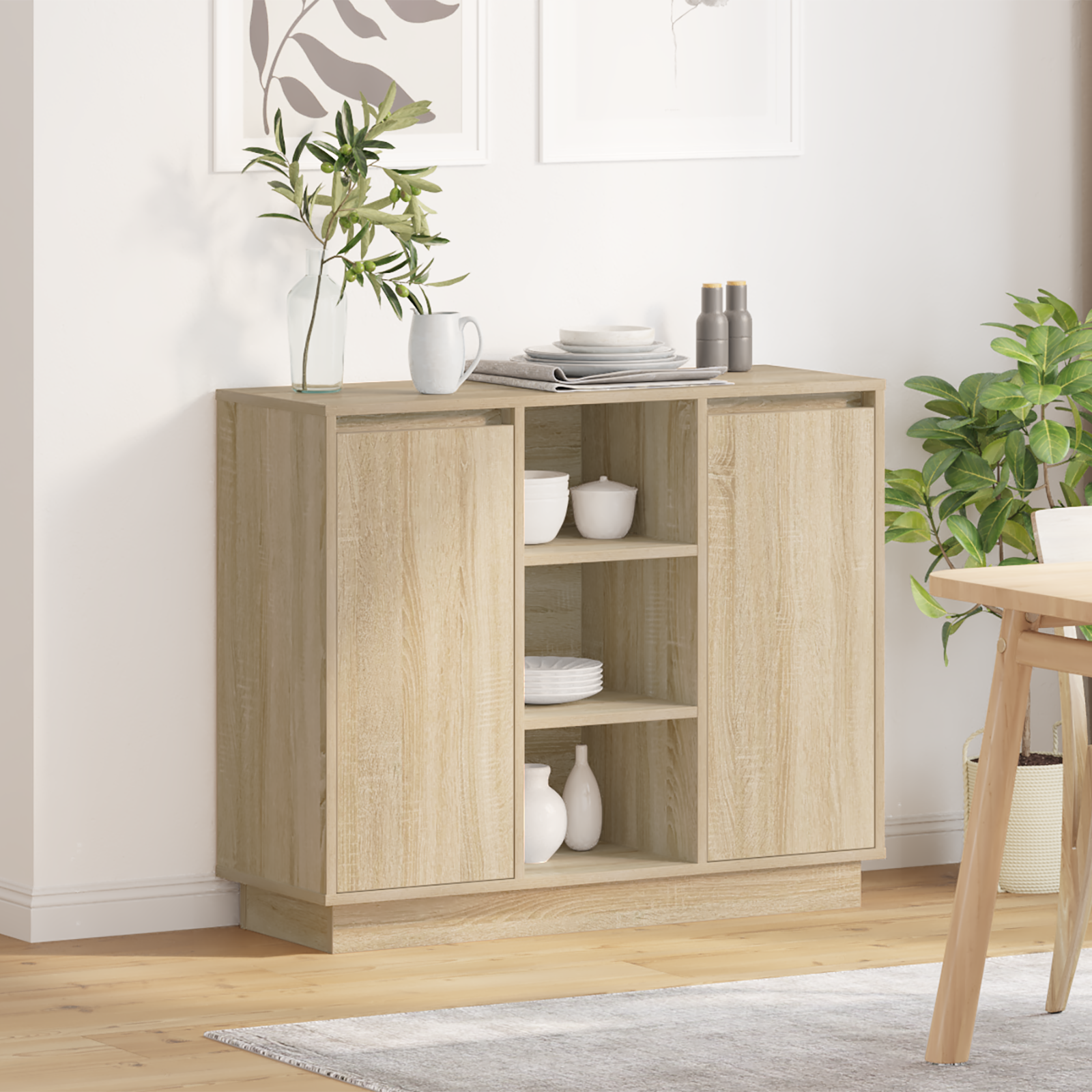 Sideboard with LED Sonoma Oak 90x32x75 cm Engineered Wood
