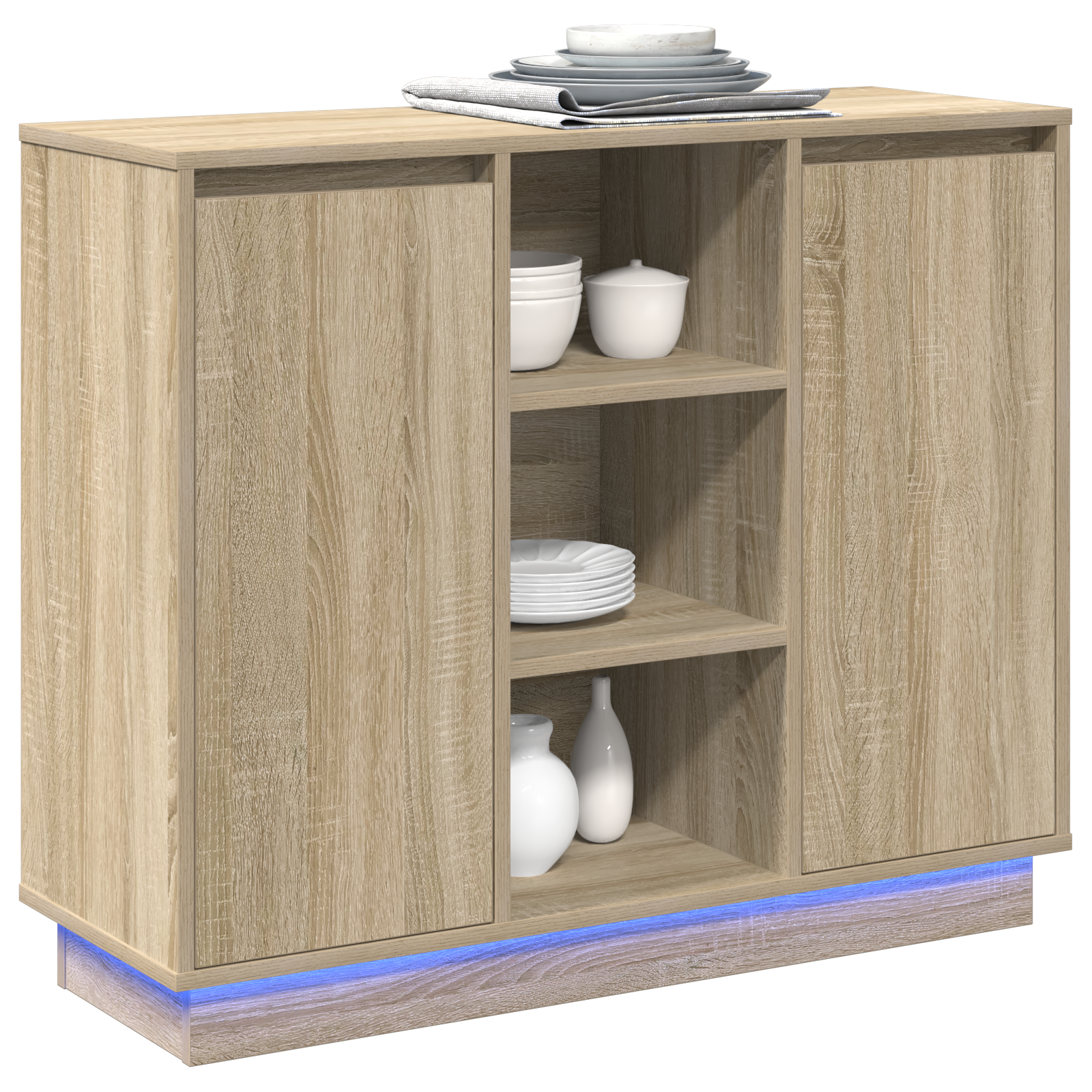 Sideboard with LED Sonoma Oak 90x32x75 cm Engineered Wood - Image 3