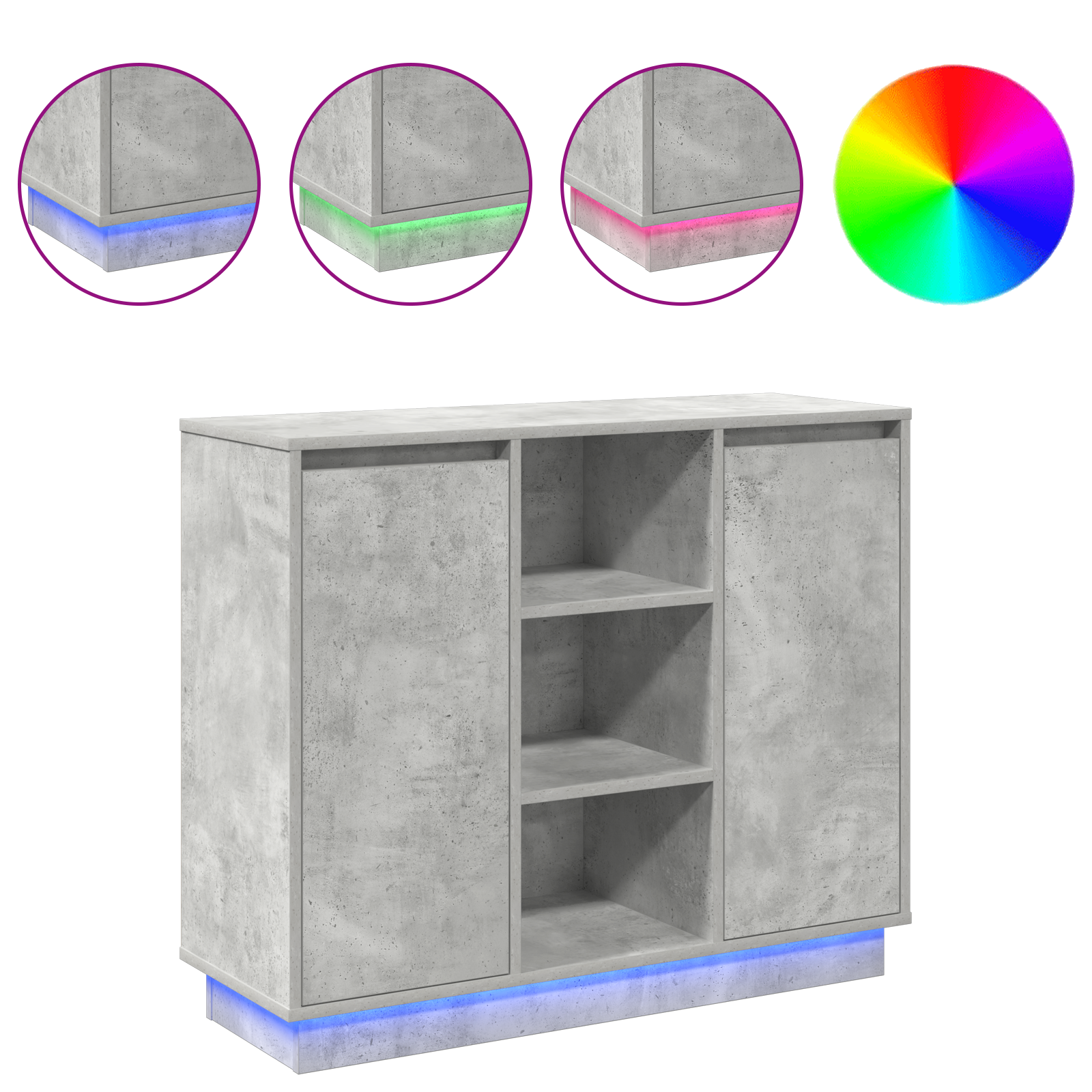 Sideboard with LED Concrete Grey 90x32x75 cm Engineered Wood - Image 4