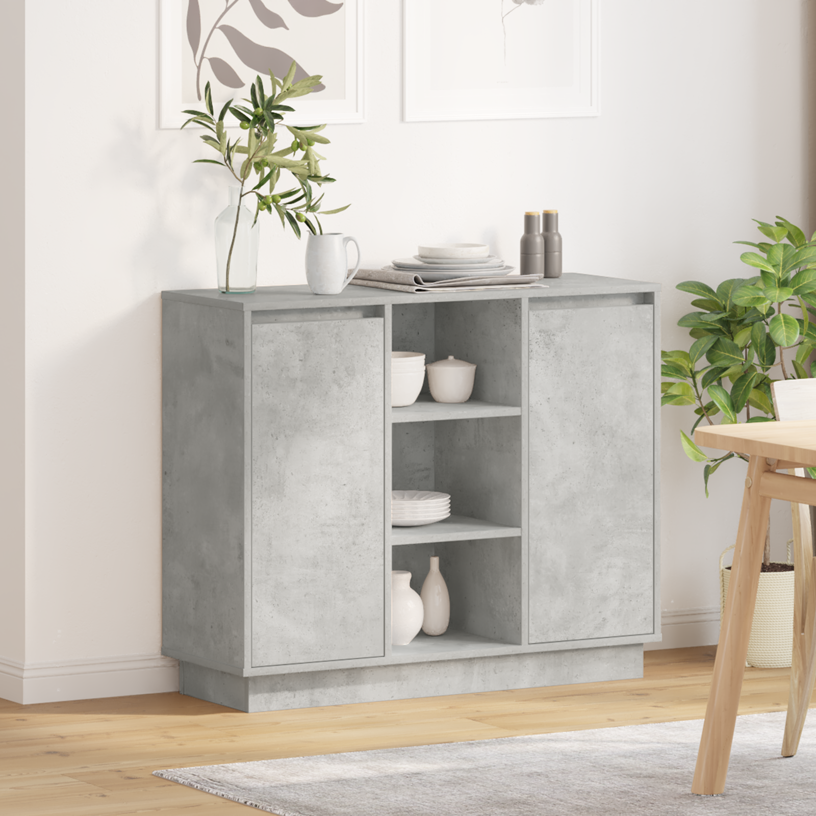 Sideboard with LED Concrete Grey 90x32x75 cm Engineered Wood