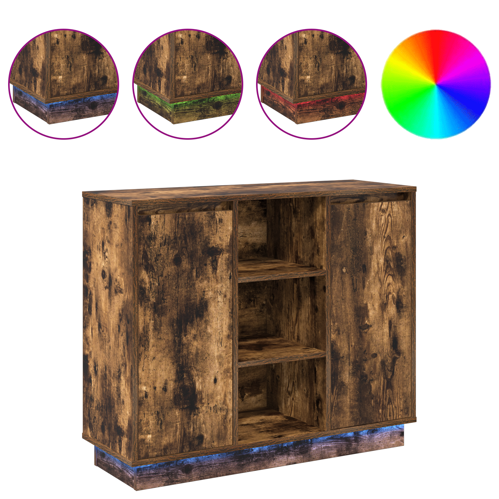 Sideboard with LED Smoked Oak 90x32x75 cm Engineered Wood - Image 4