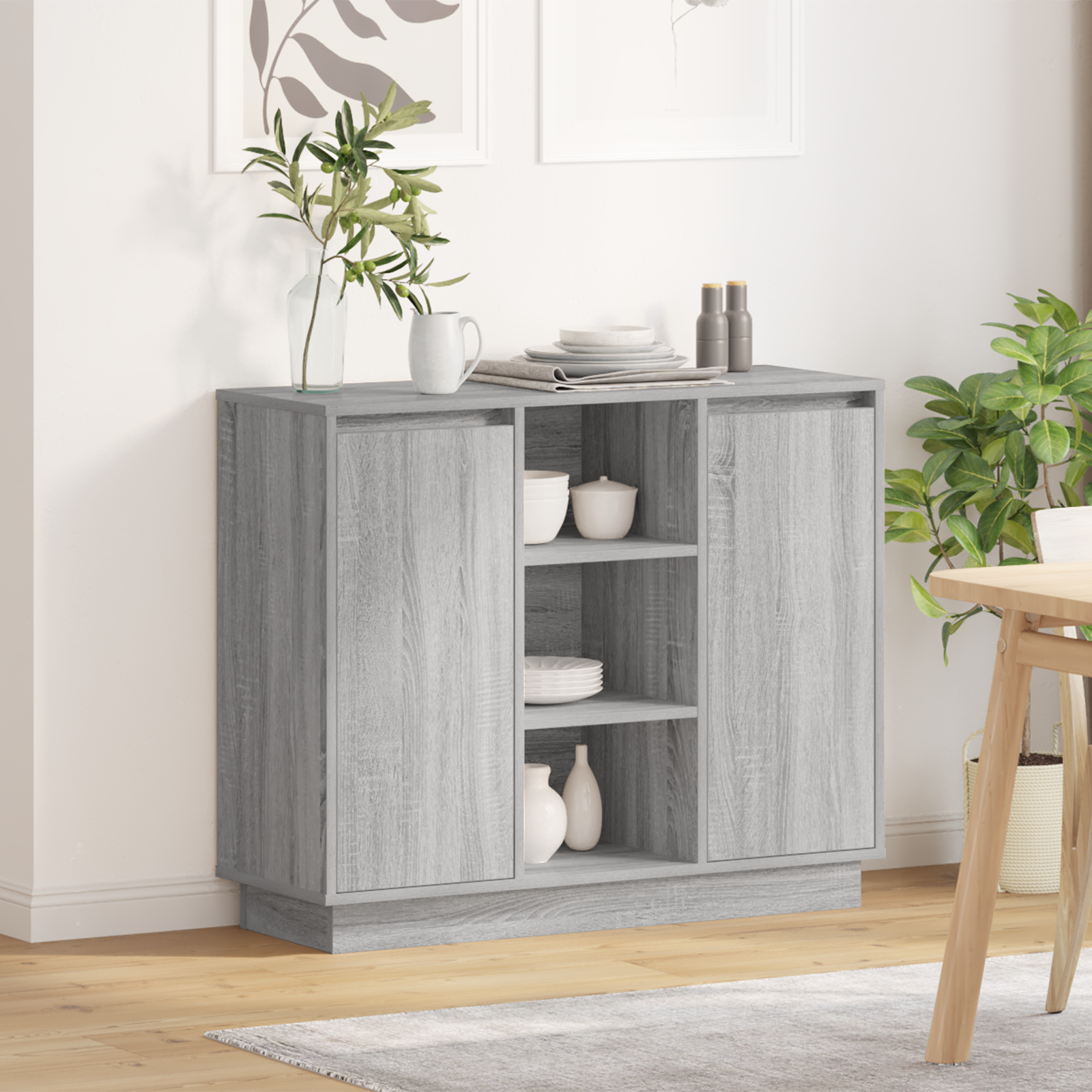 Sideboard with LED Grey Sonoma 90x32x75 cm Engineered Wood