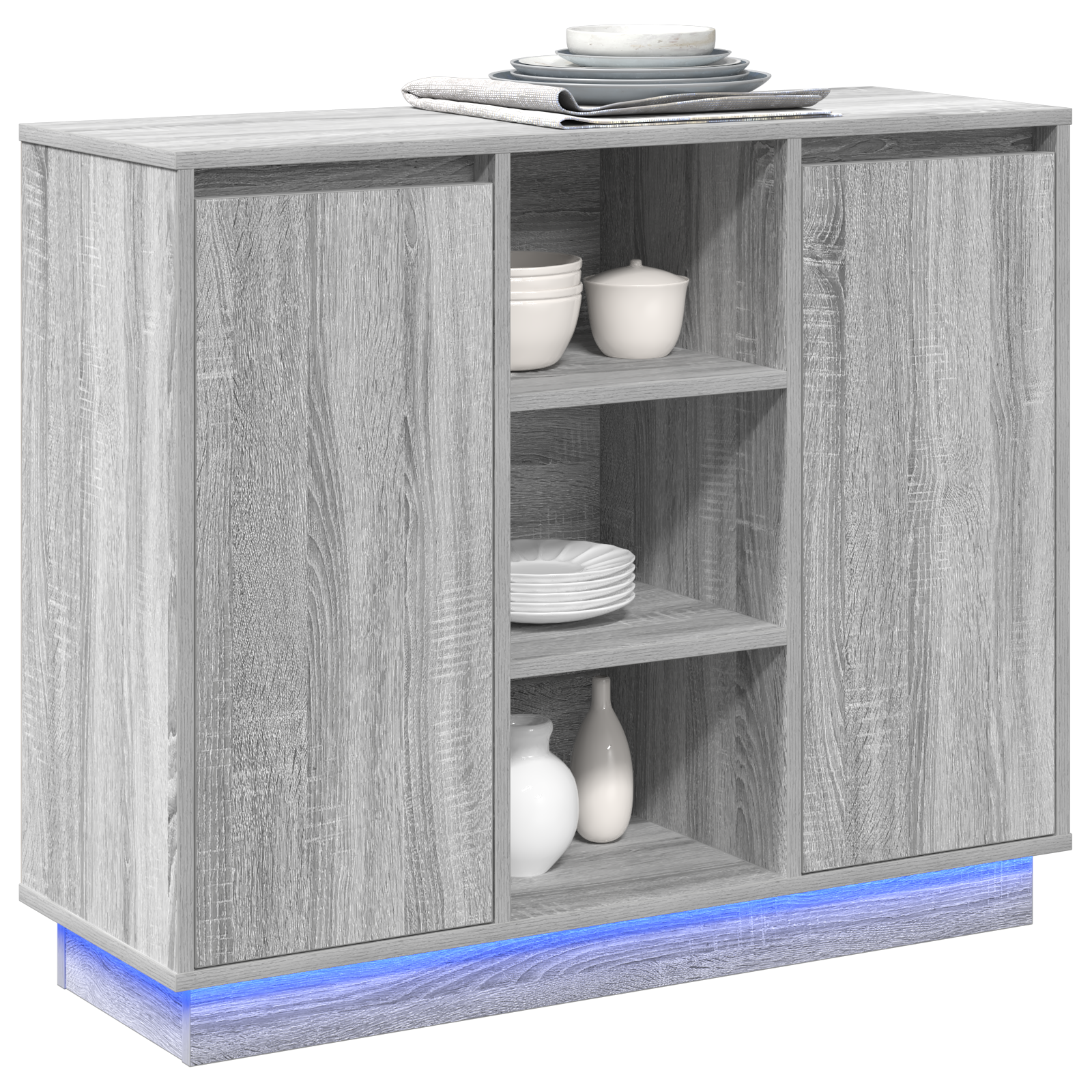 Sideboard with LED Grey Sonoma 90x32x75 cm Engineered Wood - Image 3