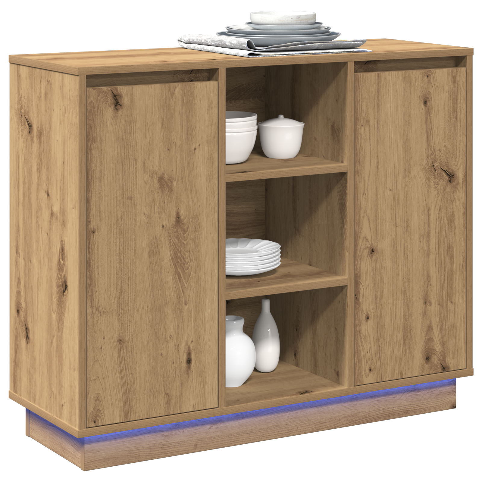 Sideboard with LED Artisan Oak 90x32x75 cm Engineered Wood - Image 3