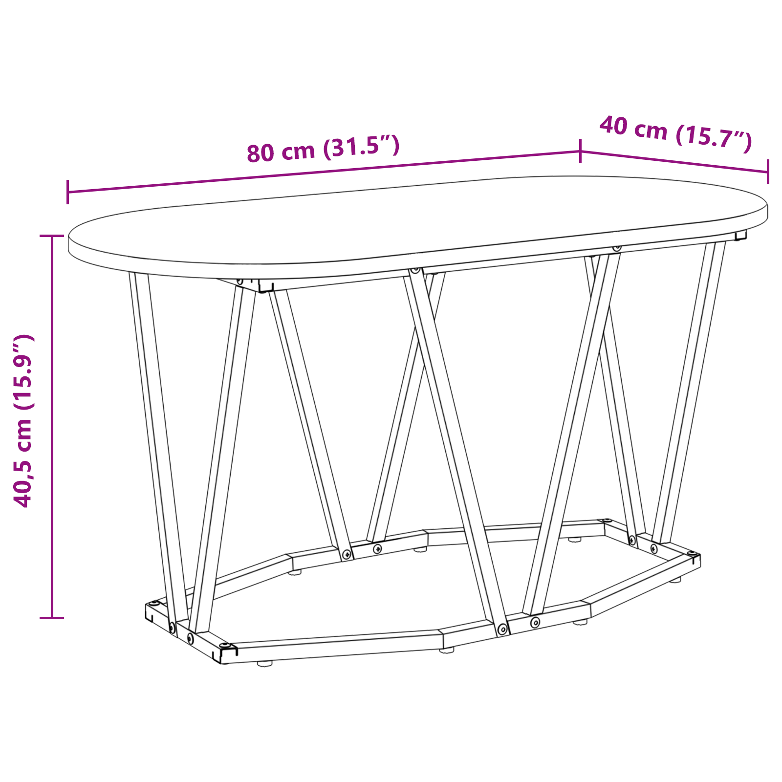 Coffee Table in Sonoma Oak - 80x40x40.5 cm - Made of Engineered Wood and Metal - Image 8